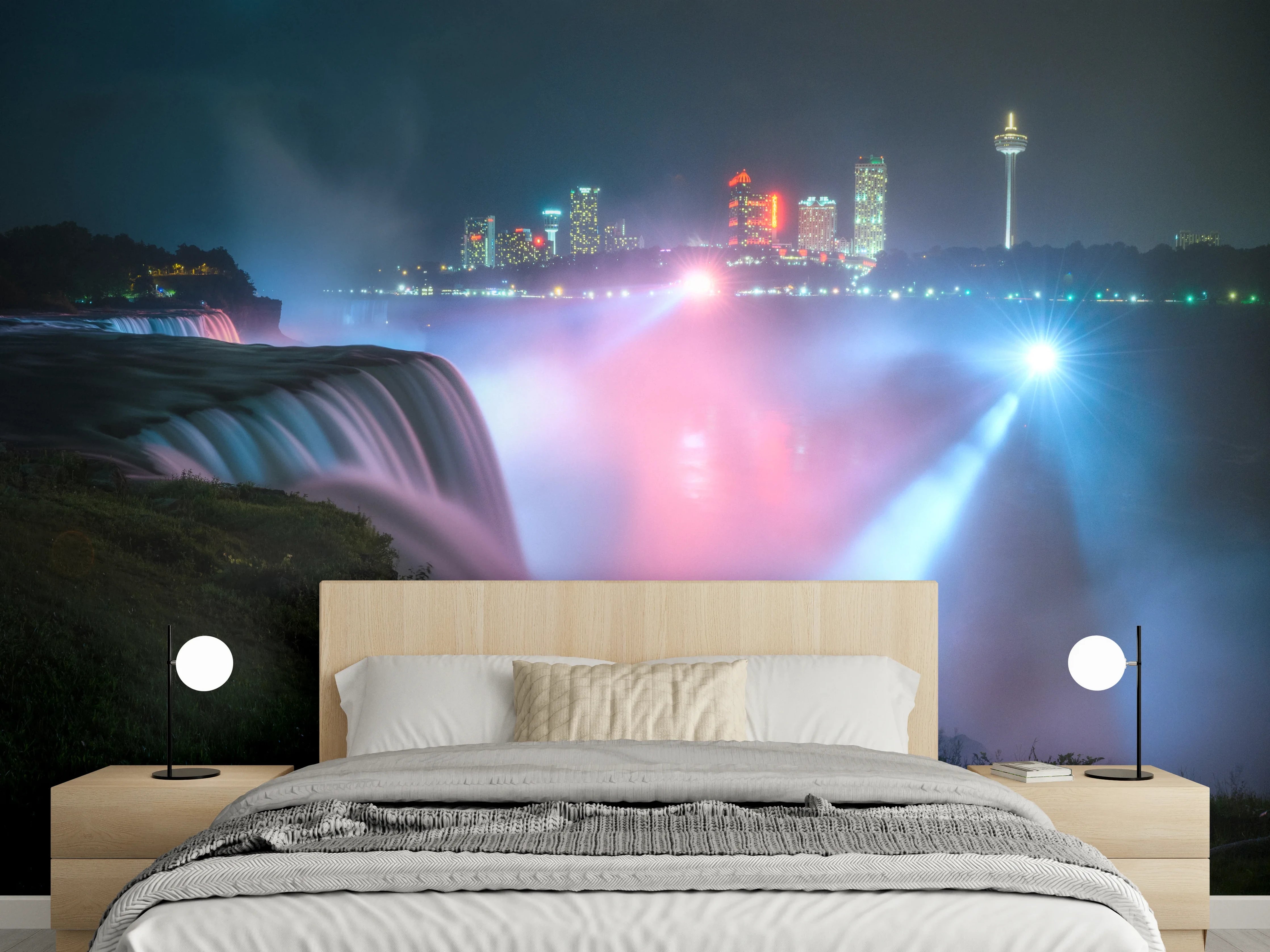 Wandverkleidung Schlafzimmer - Niagarafälle bei Nacht