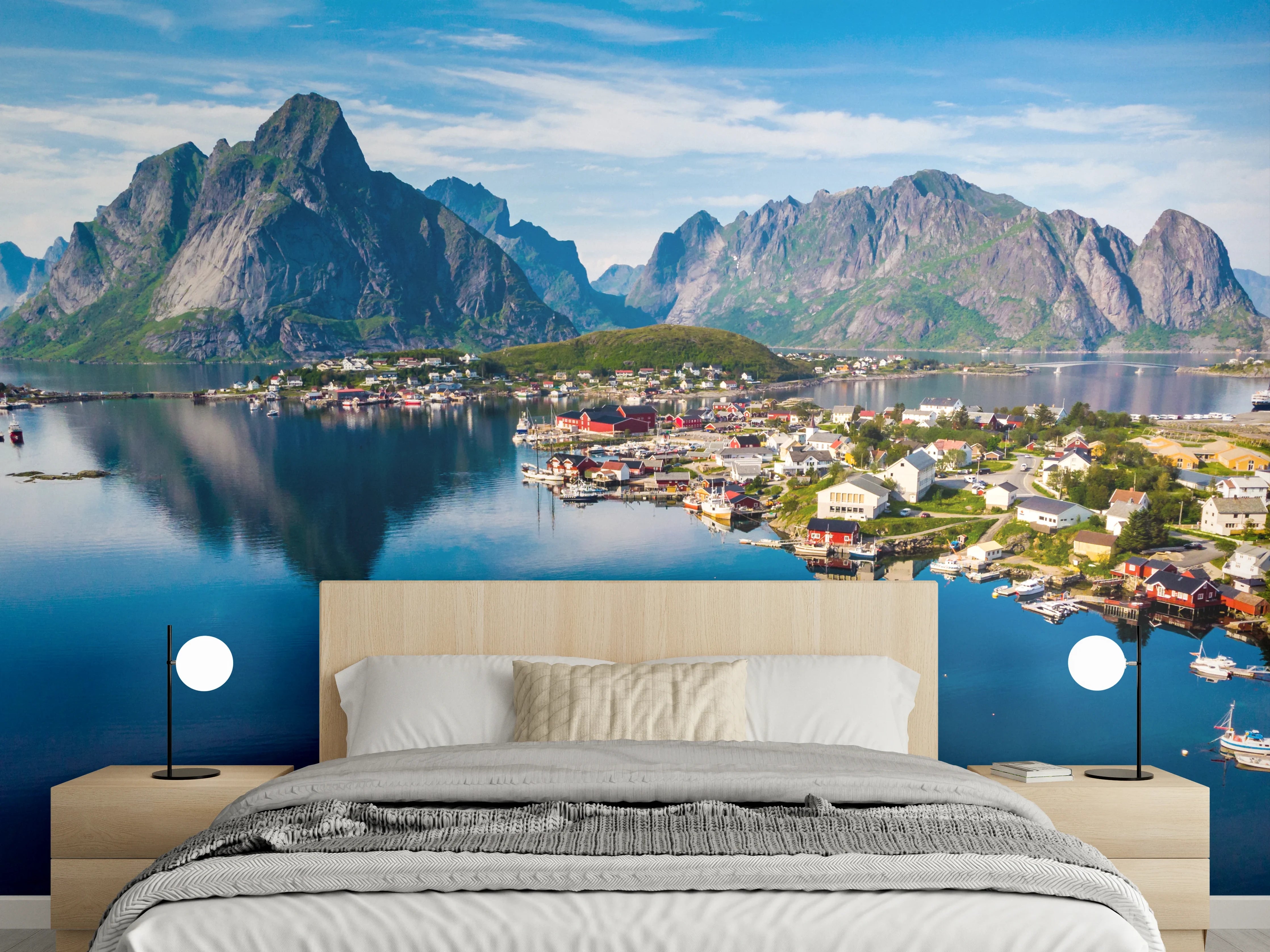 Wandverkleidung Schlafzimmer - Nordische Fjordlandschaft Panorama