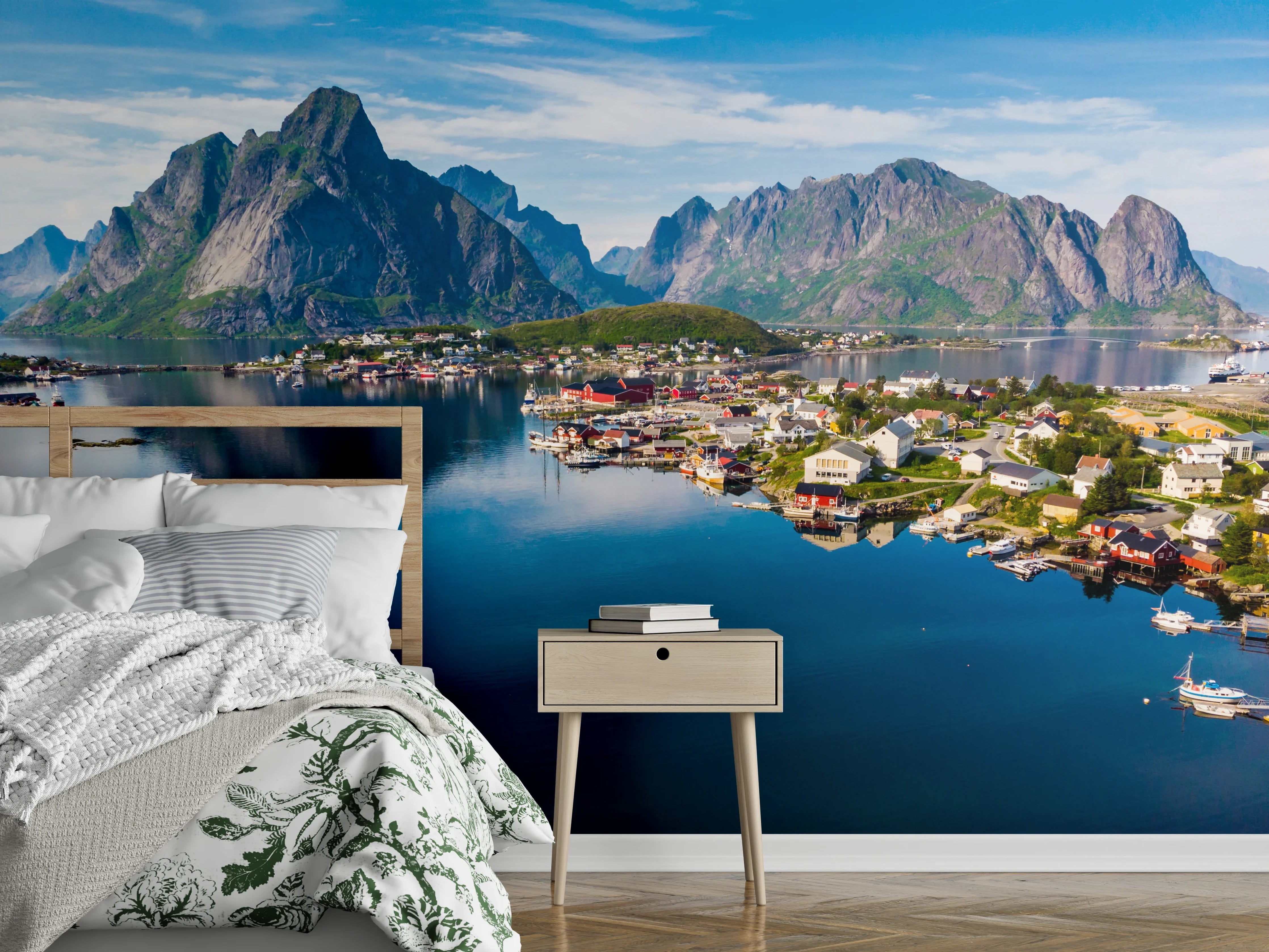 Wandverkleidung Schlafzimmer - Nordische Fjordlandschaft Panorama