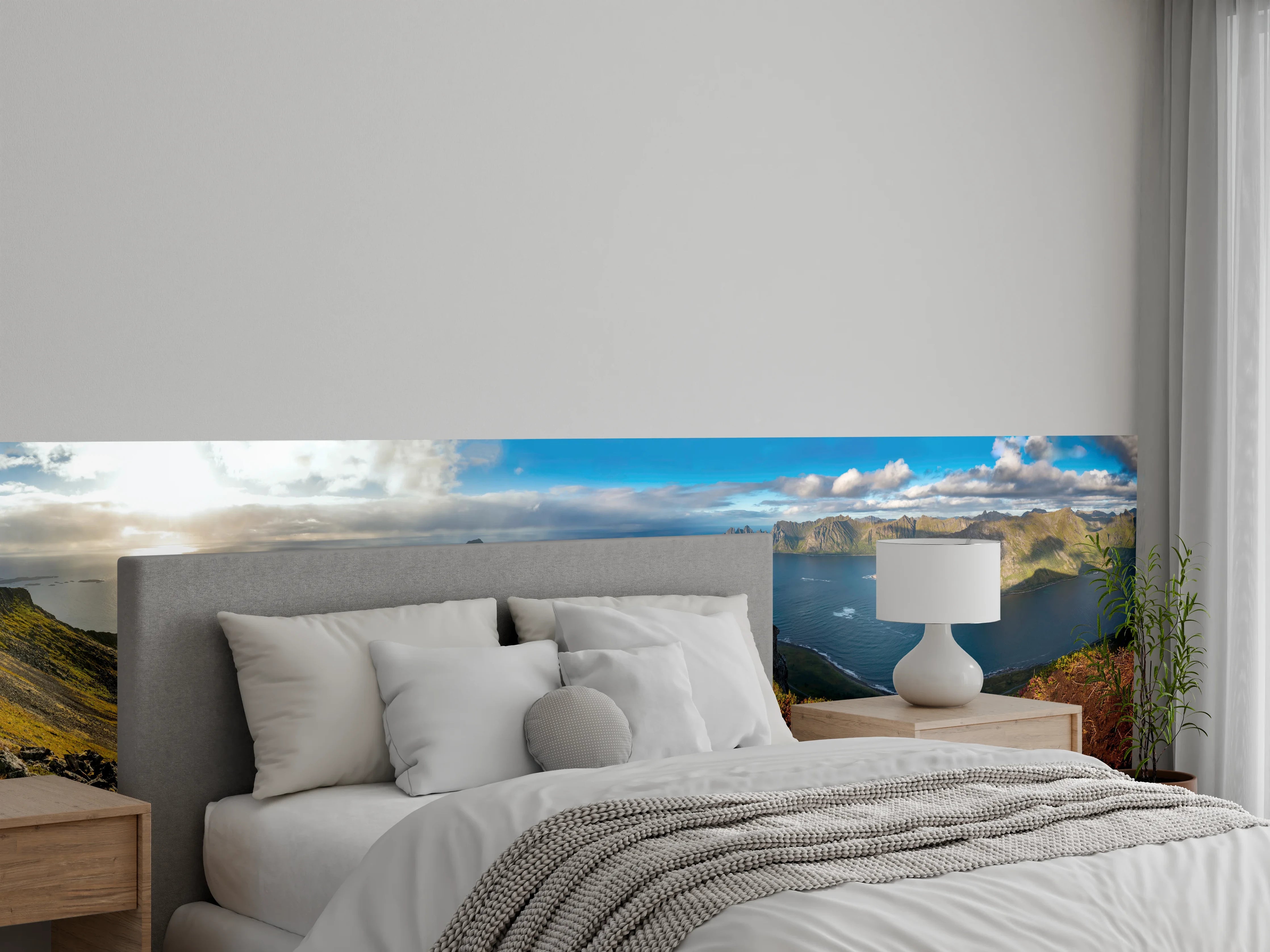 Wandverkleidung Schlafzimmer - Nordisches Küstenpanorama Blau-Grün