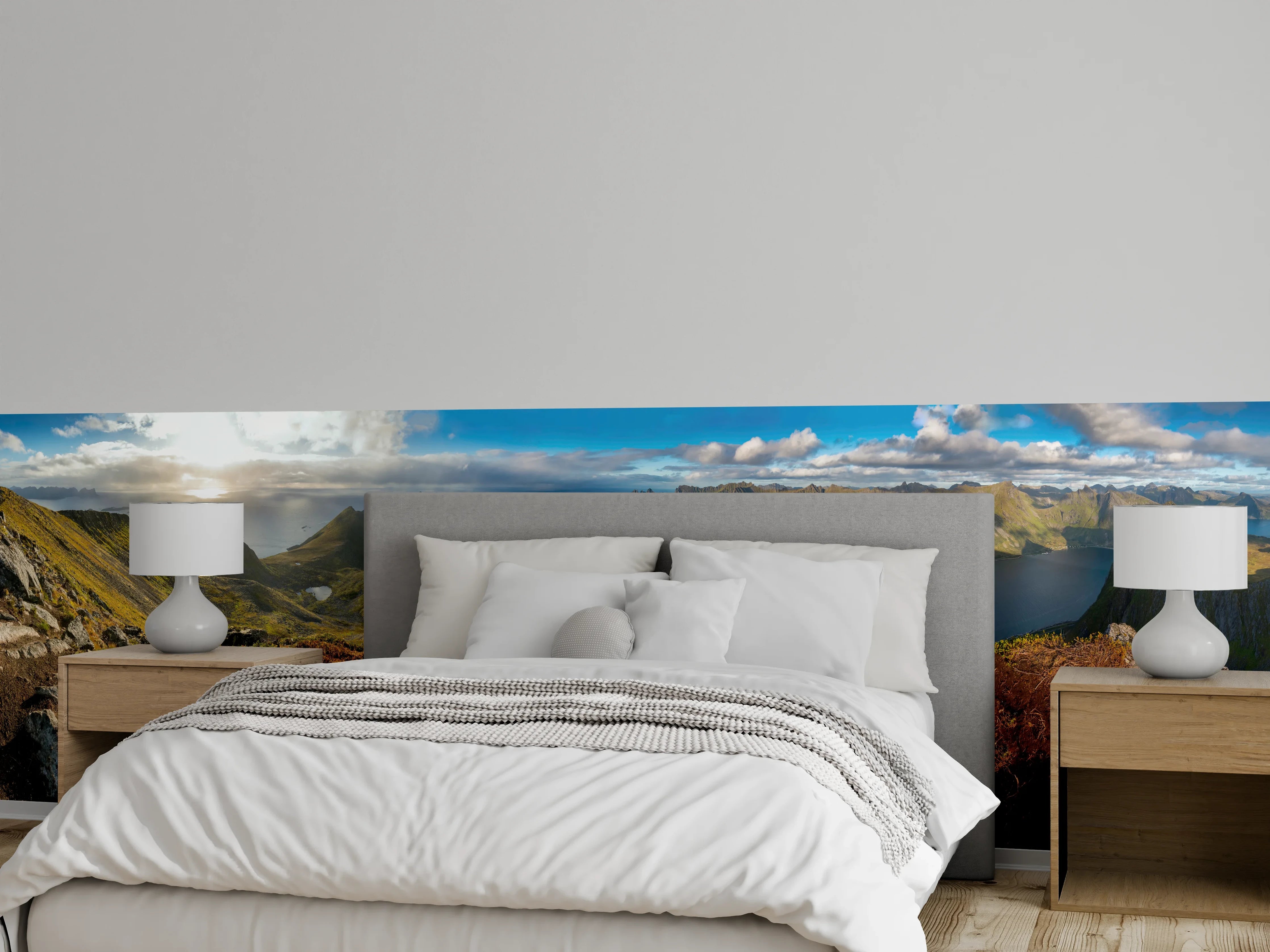 Wandverkleidung Schlafzimmer - Nordisches Küstenpanorama Blau-Grün