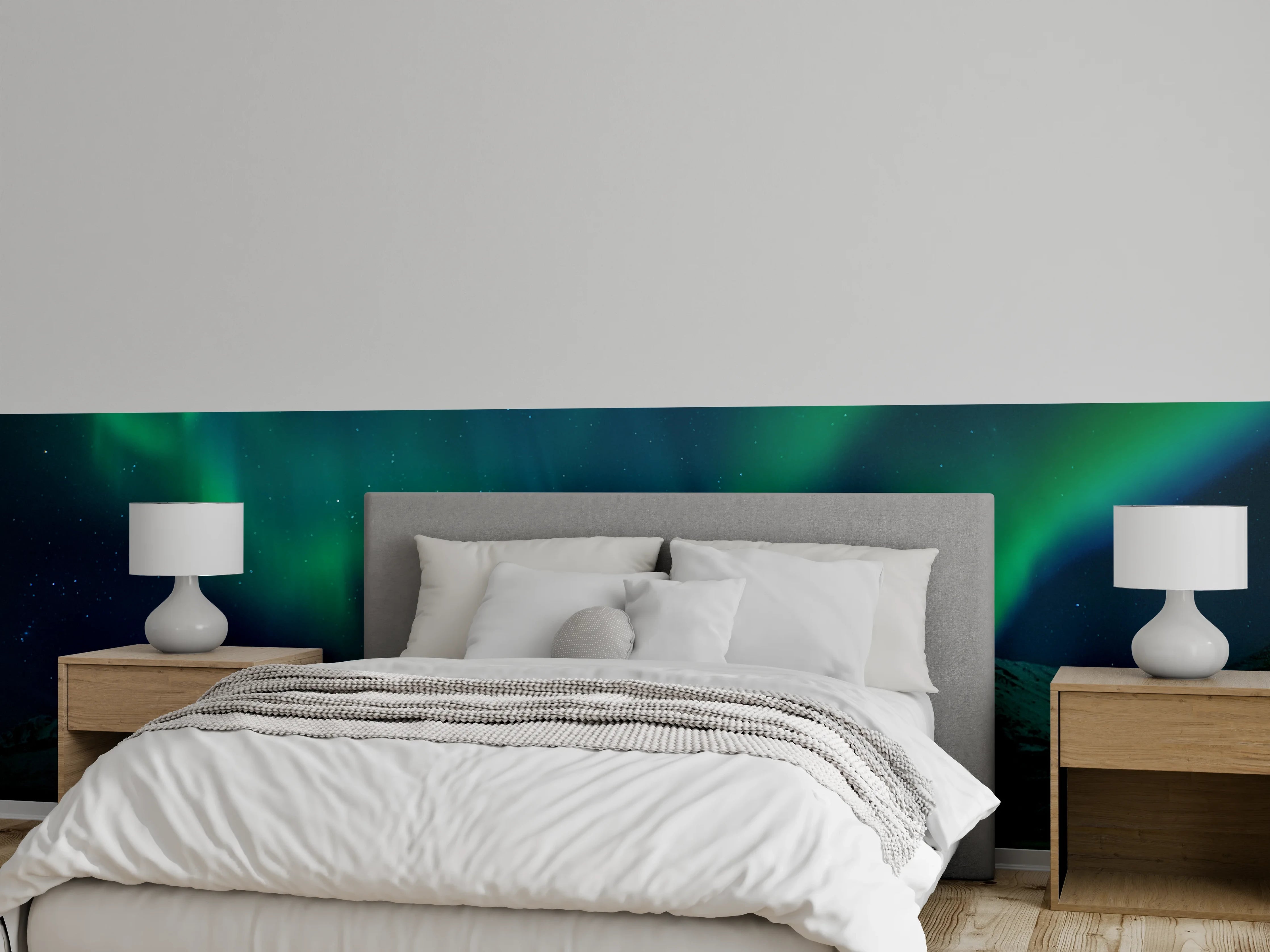 Wandverkleidung Schlafzimmer - Nordlichter Landschaft – Grüne Polarlichter