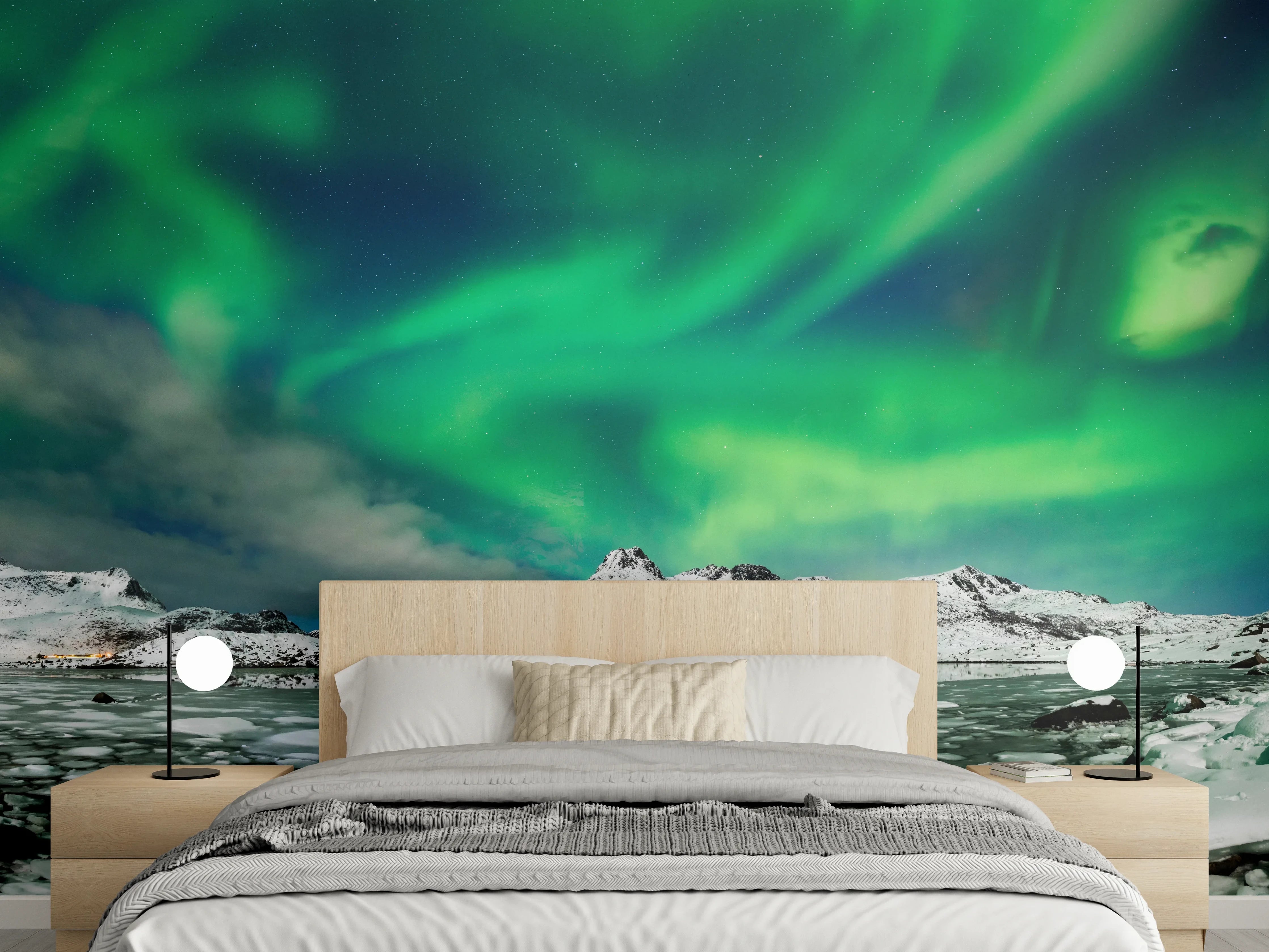 Wandverkleidung Schlafzimmer - Nordlichter über arktischer Küste