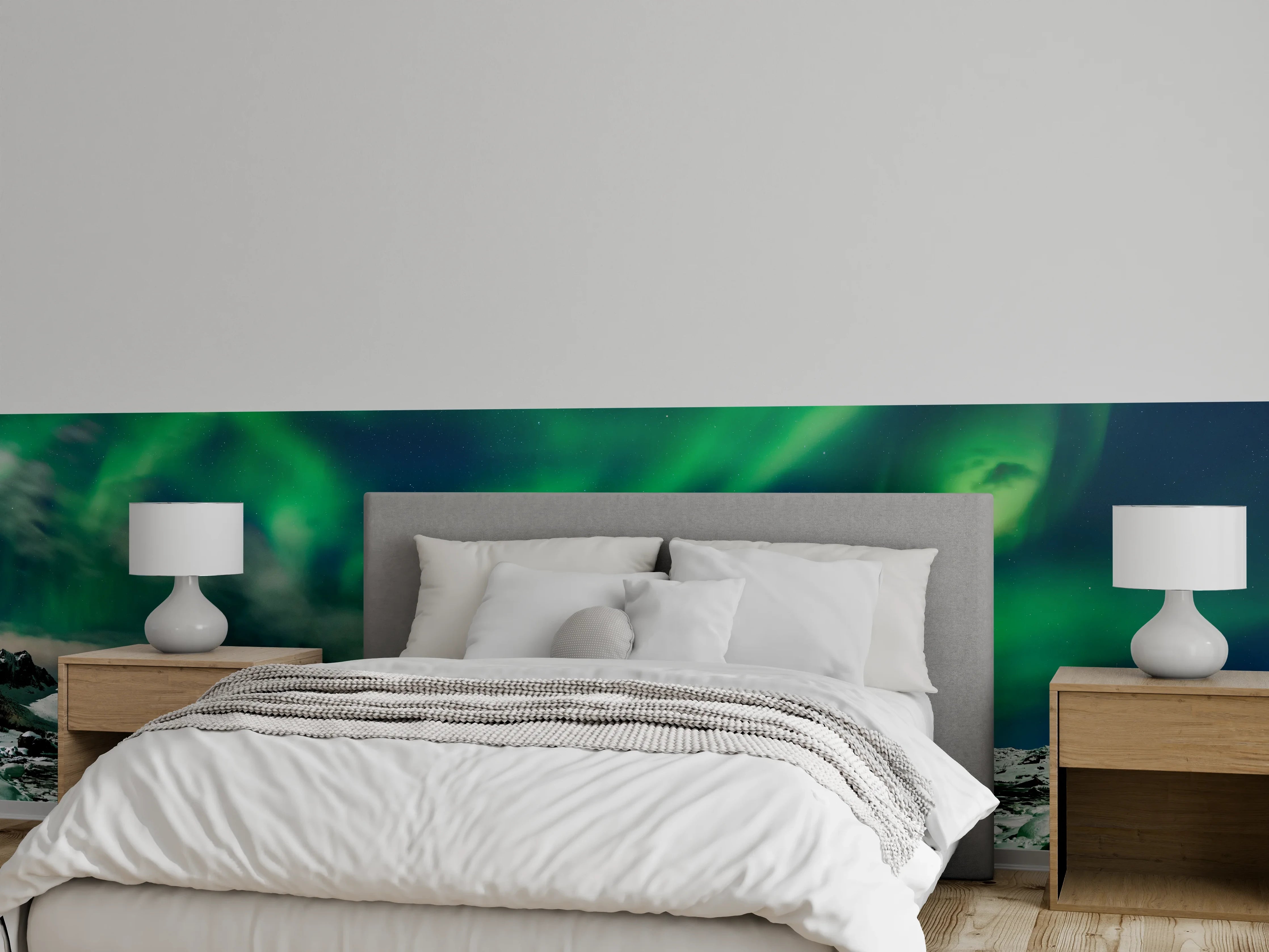 Wandverkleidung Schlafzimmer - Nordlichter über arktischer Küste