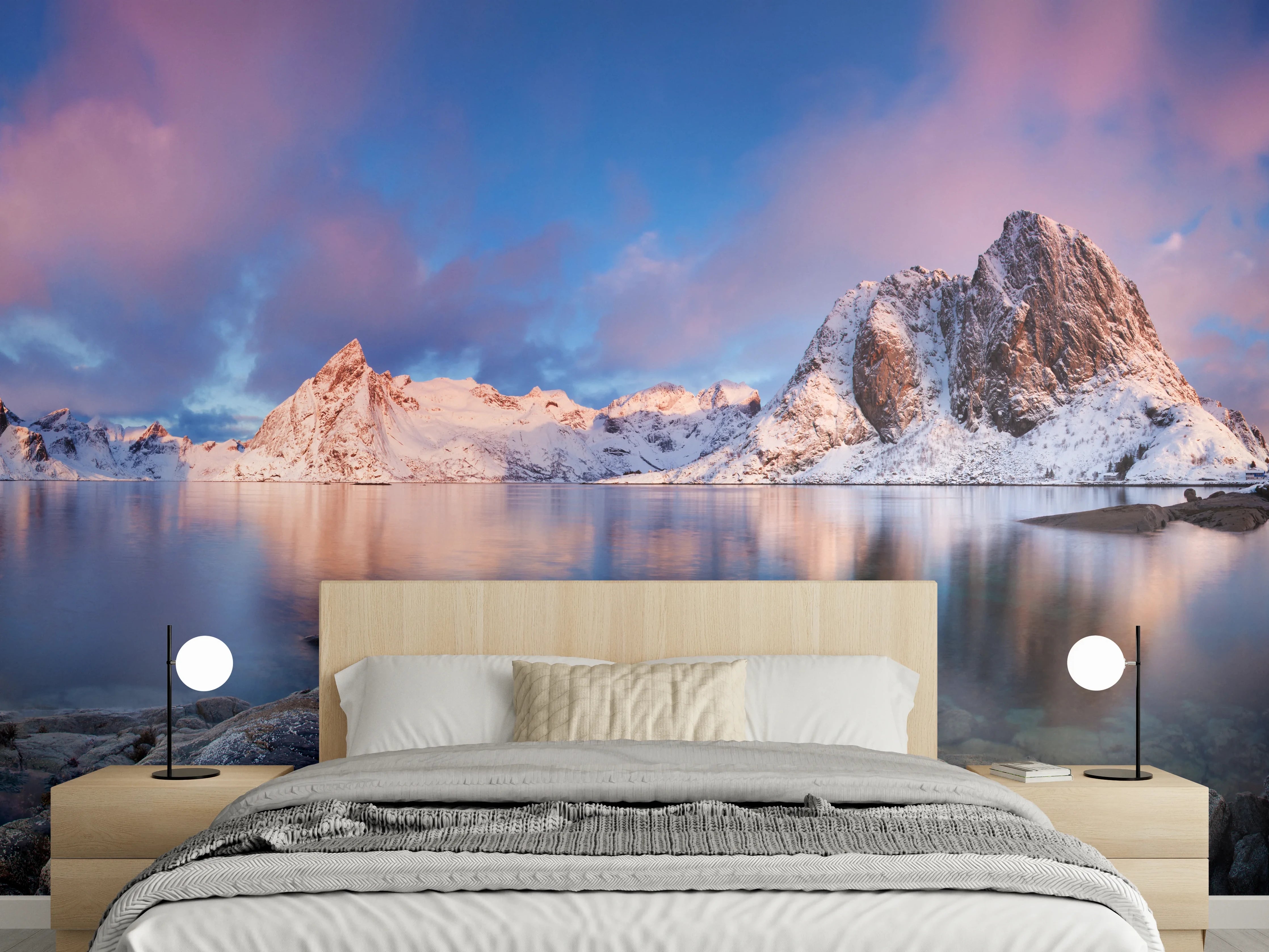 Wandverkleidung Schlafzimmer - Norwegische Küste Blau-Rosa
