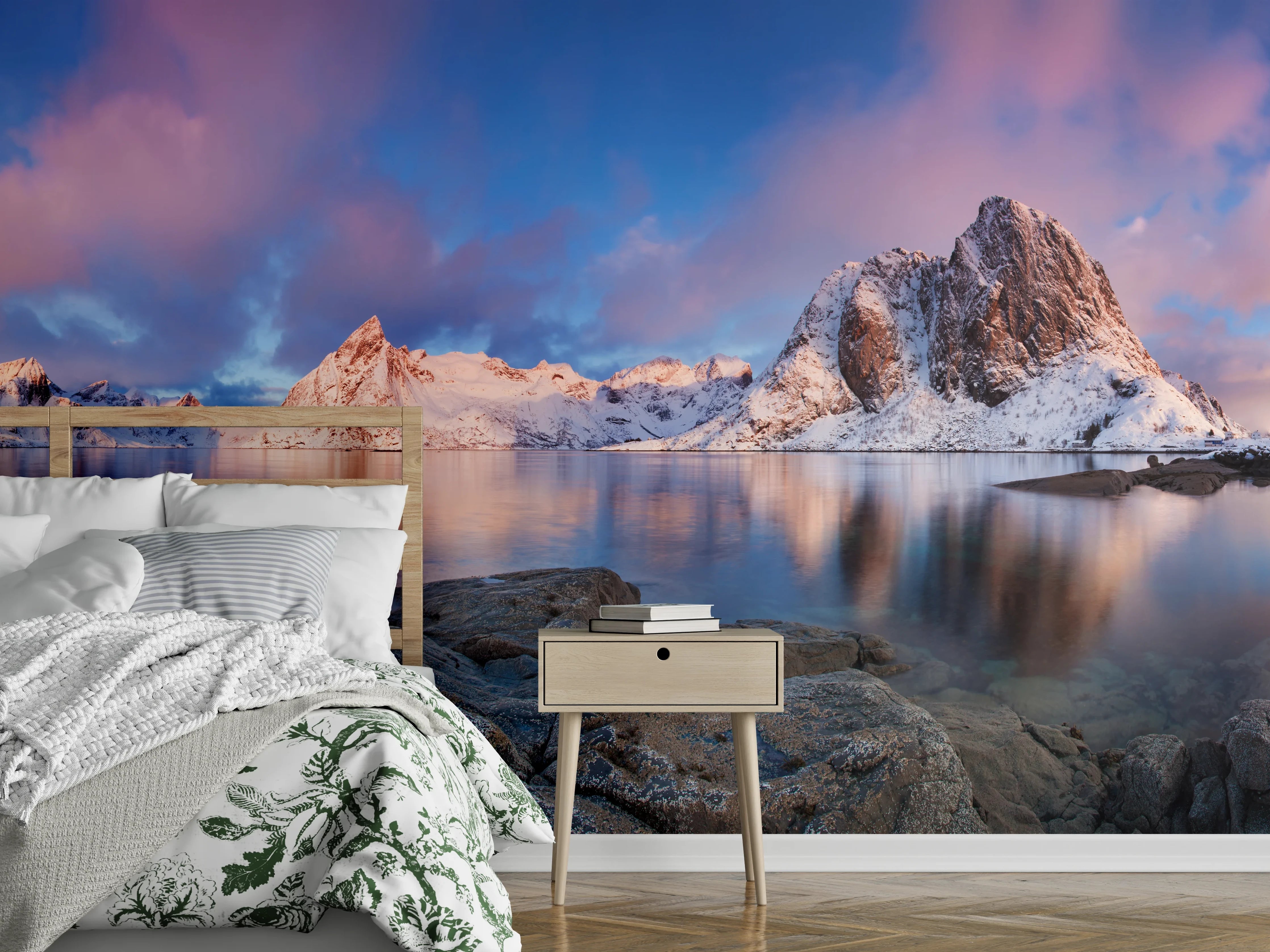 Wandverkleidung Schlafzimmer - Norwegische Küste Blau-Rosa