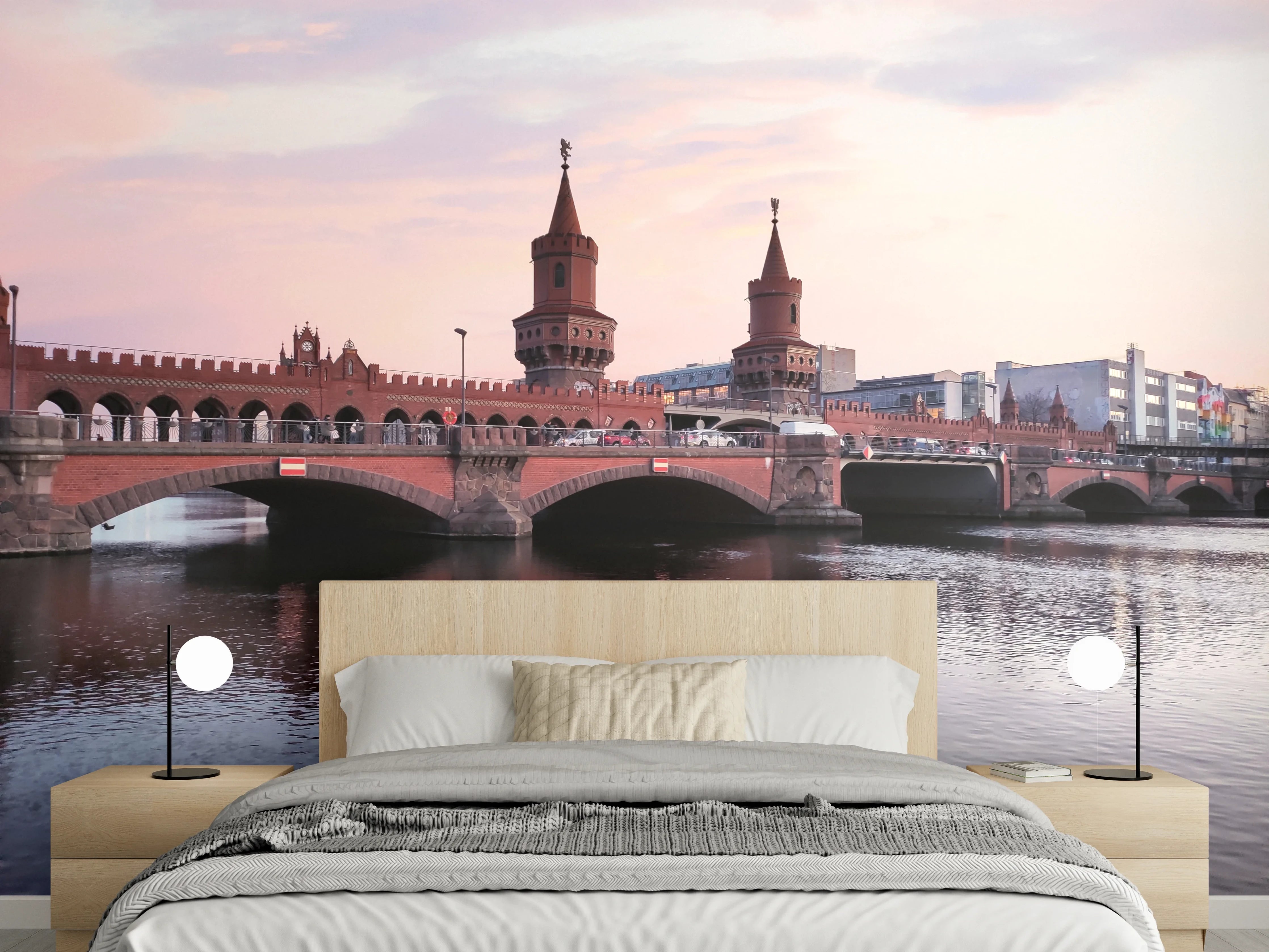 Wandverkleidung Schlafzimmer - Oberbaumbrücke Berlin bei Sonnenuntergang