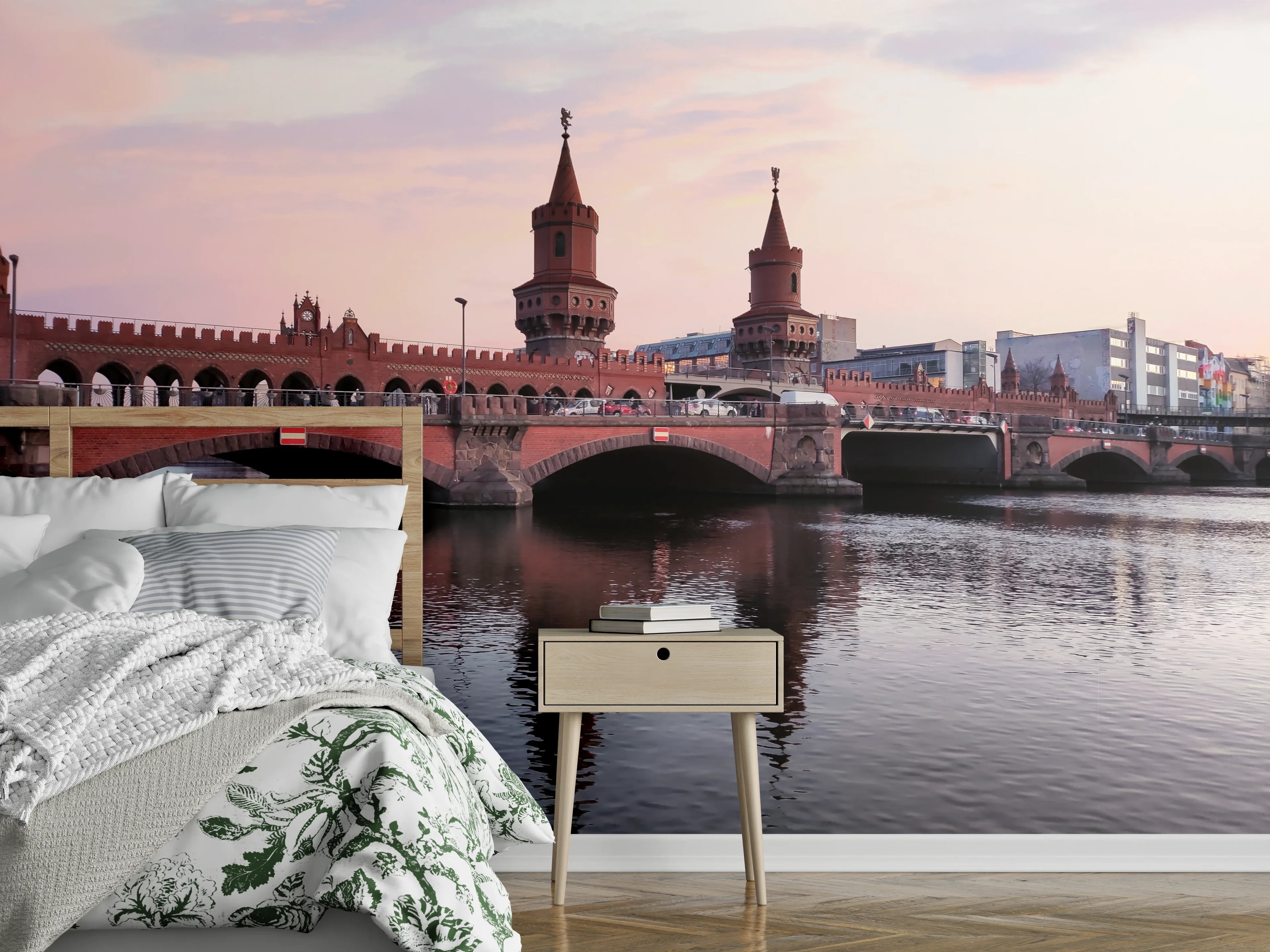 Wandverkleidung Schlafzimmer - Oberbaumbrücke Berlin bei Sonnenuntergang