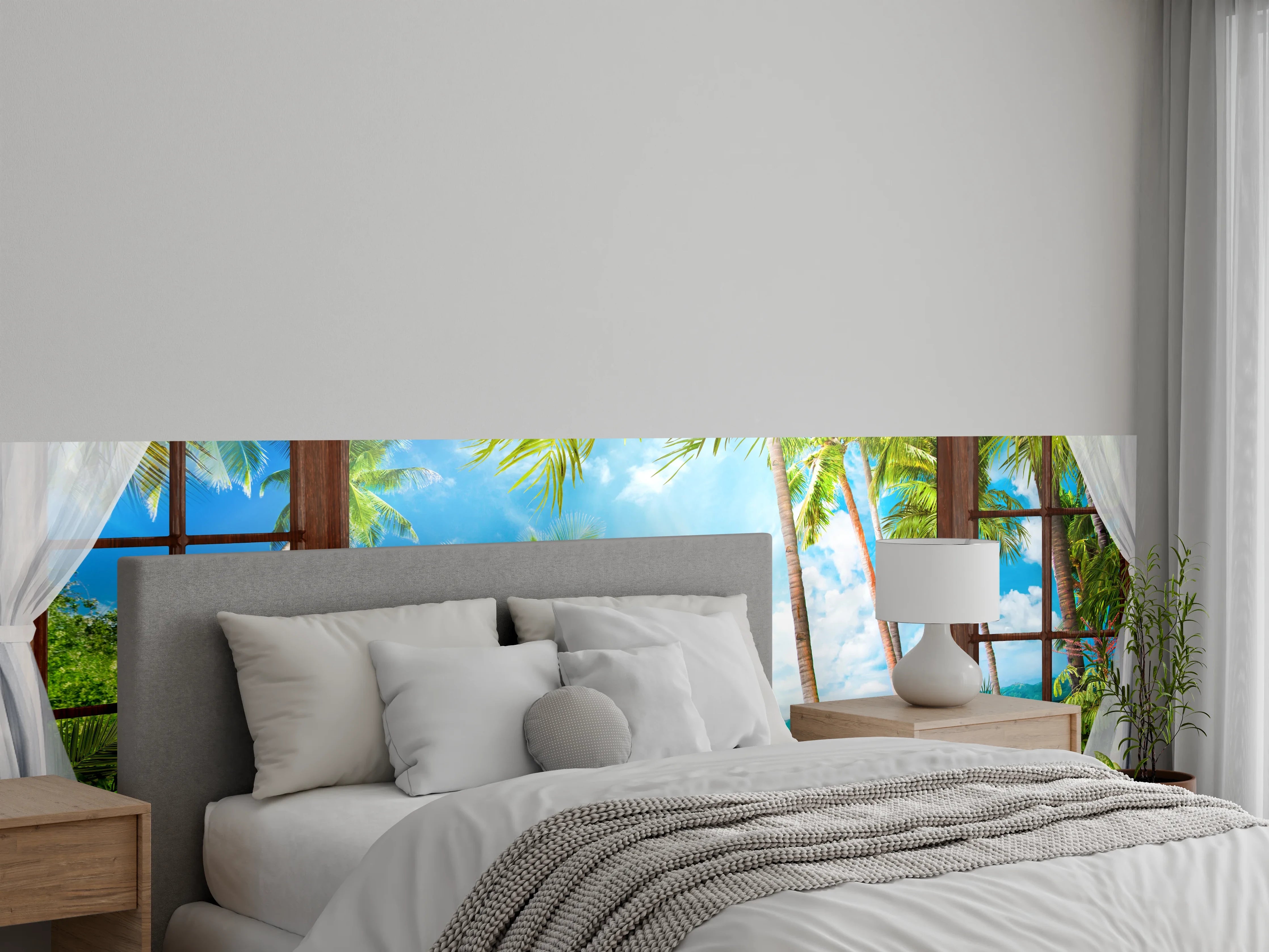 Wandverkleidung Schlafzimmer - Offenes Fenster mit Karibikstrand