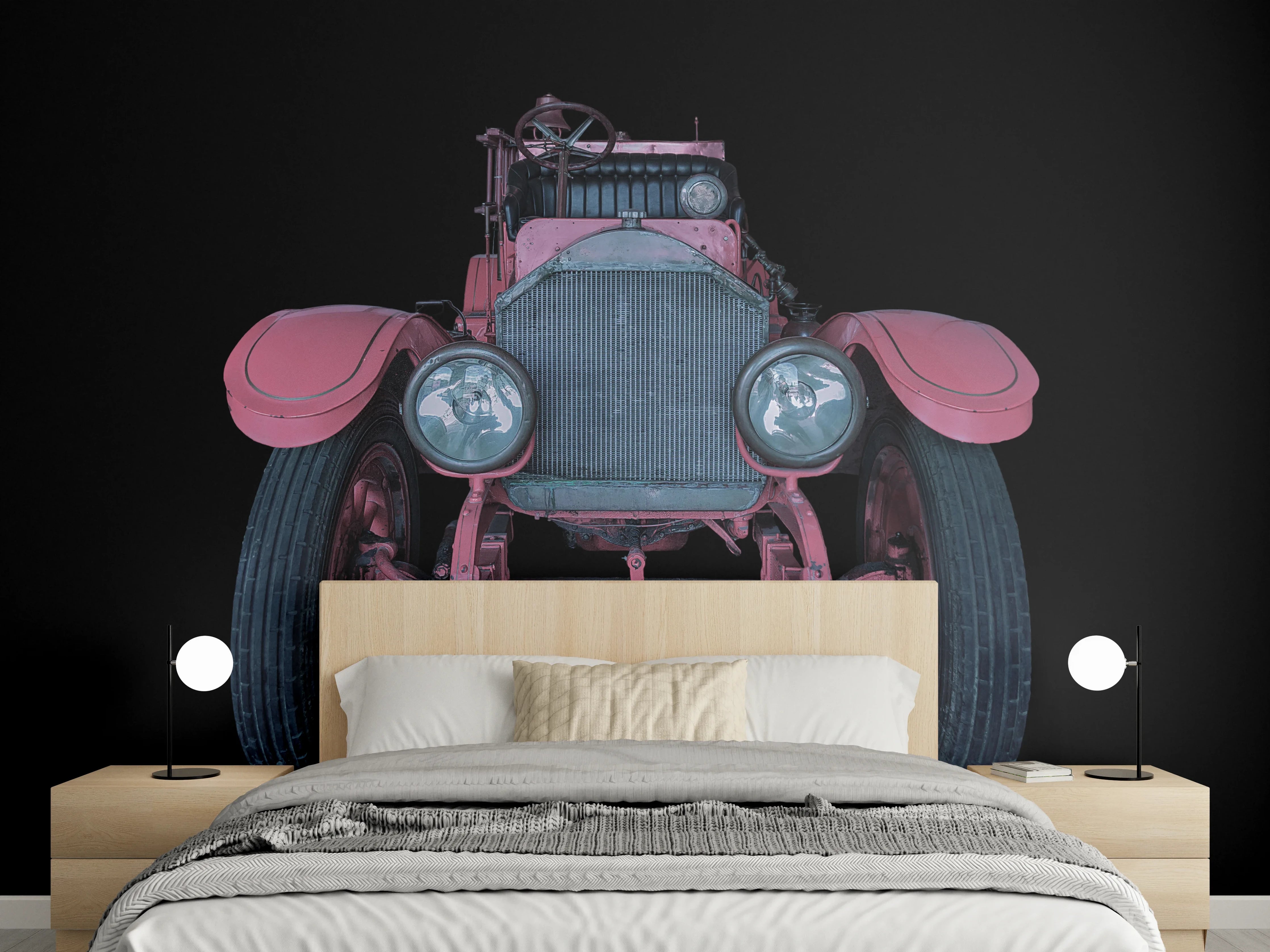 Wandverkleidung Schlafzimmer - Oldtimer isoliert auf Schwarz