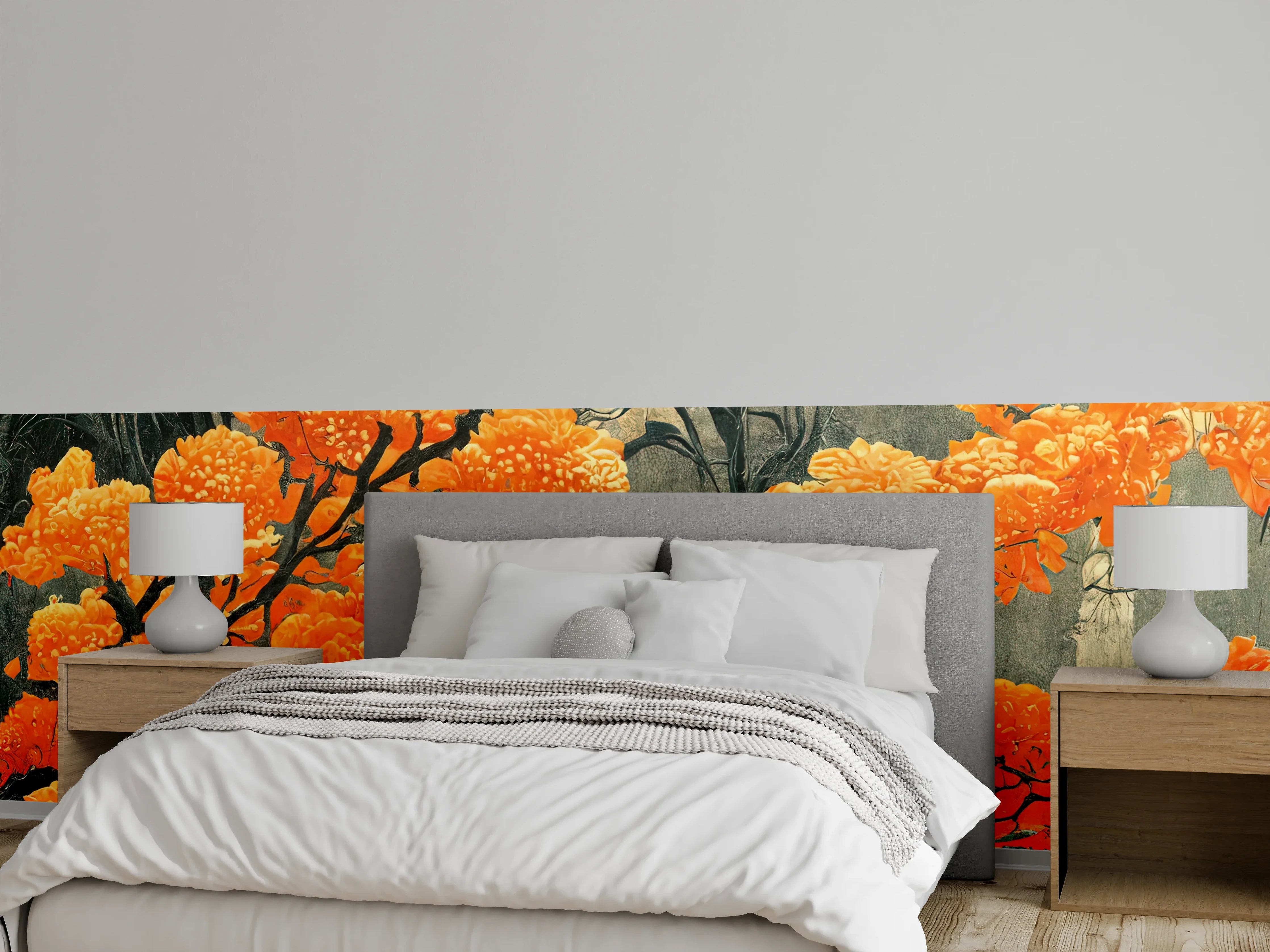 Wandverkleidung Schlafzimmer - Orange Chrysanthemen Kunst Wandbild