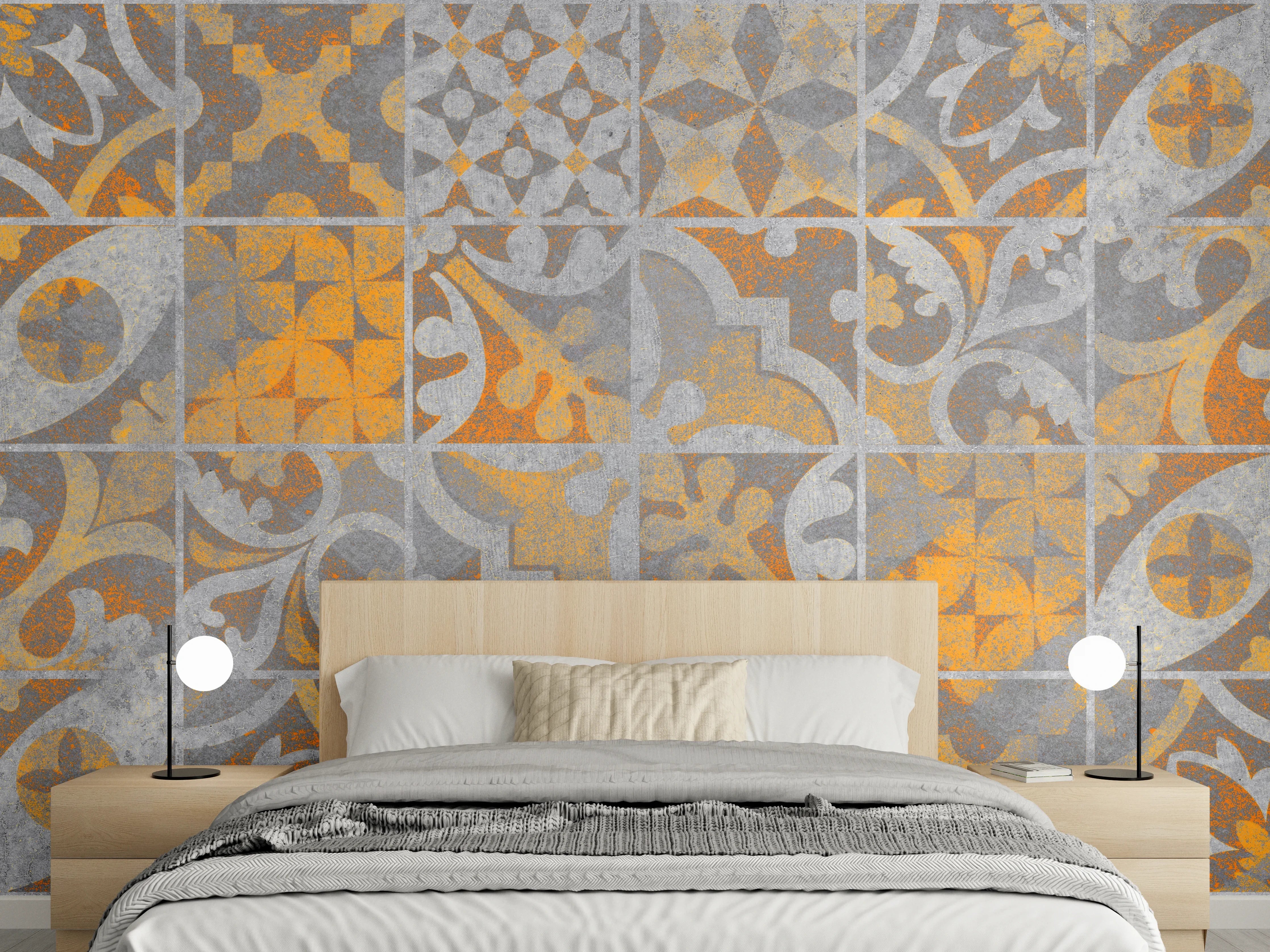 Wandverkleidung Schlafzimmer - Orange Helles Licht Stein Beton