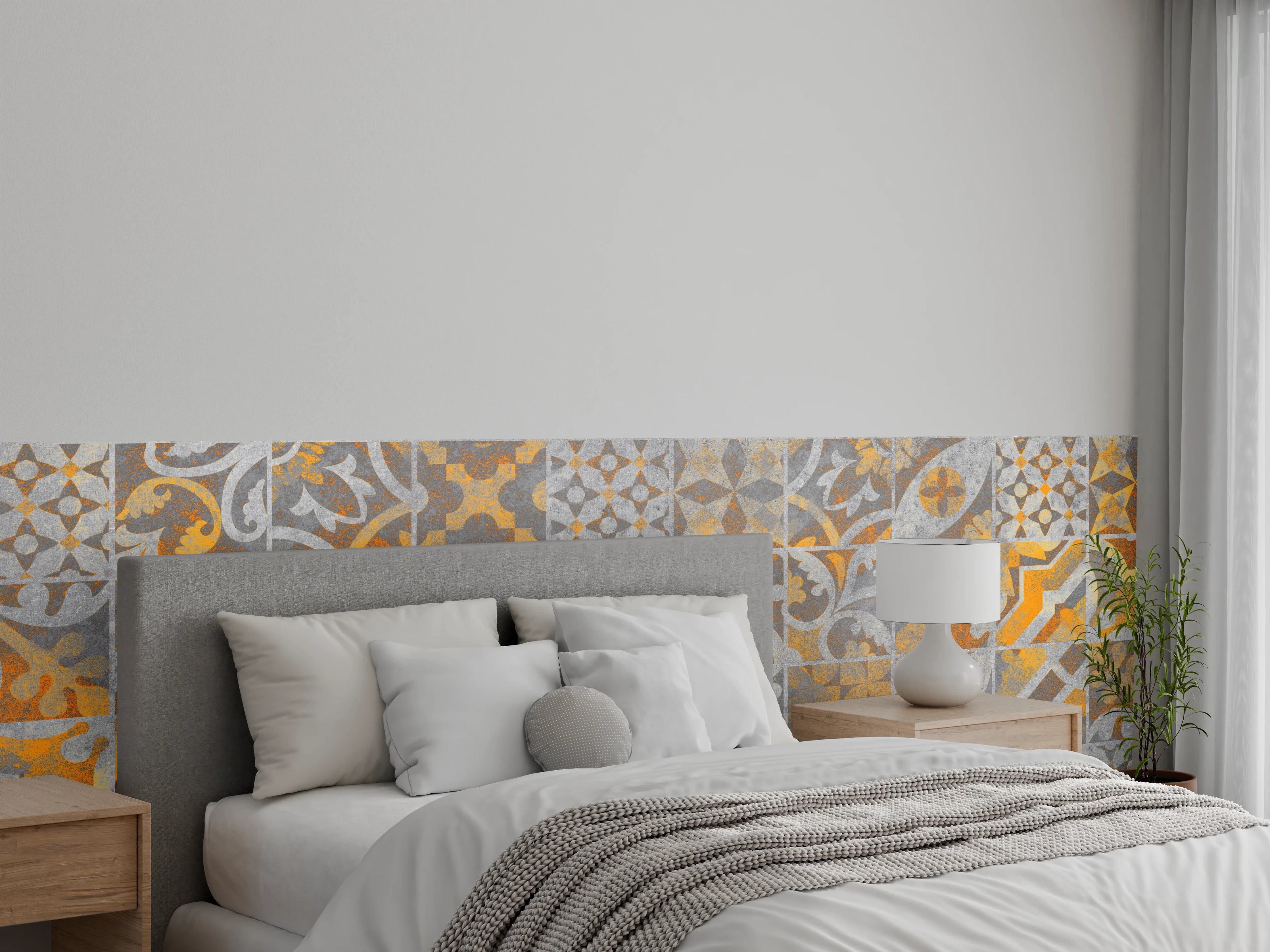 Wandverkleidung Schlafzimmer - Orange Helles Licht Stein Beton