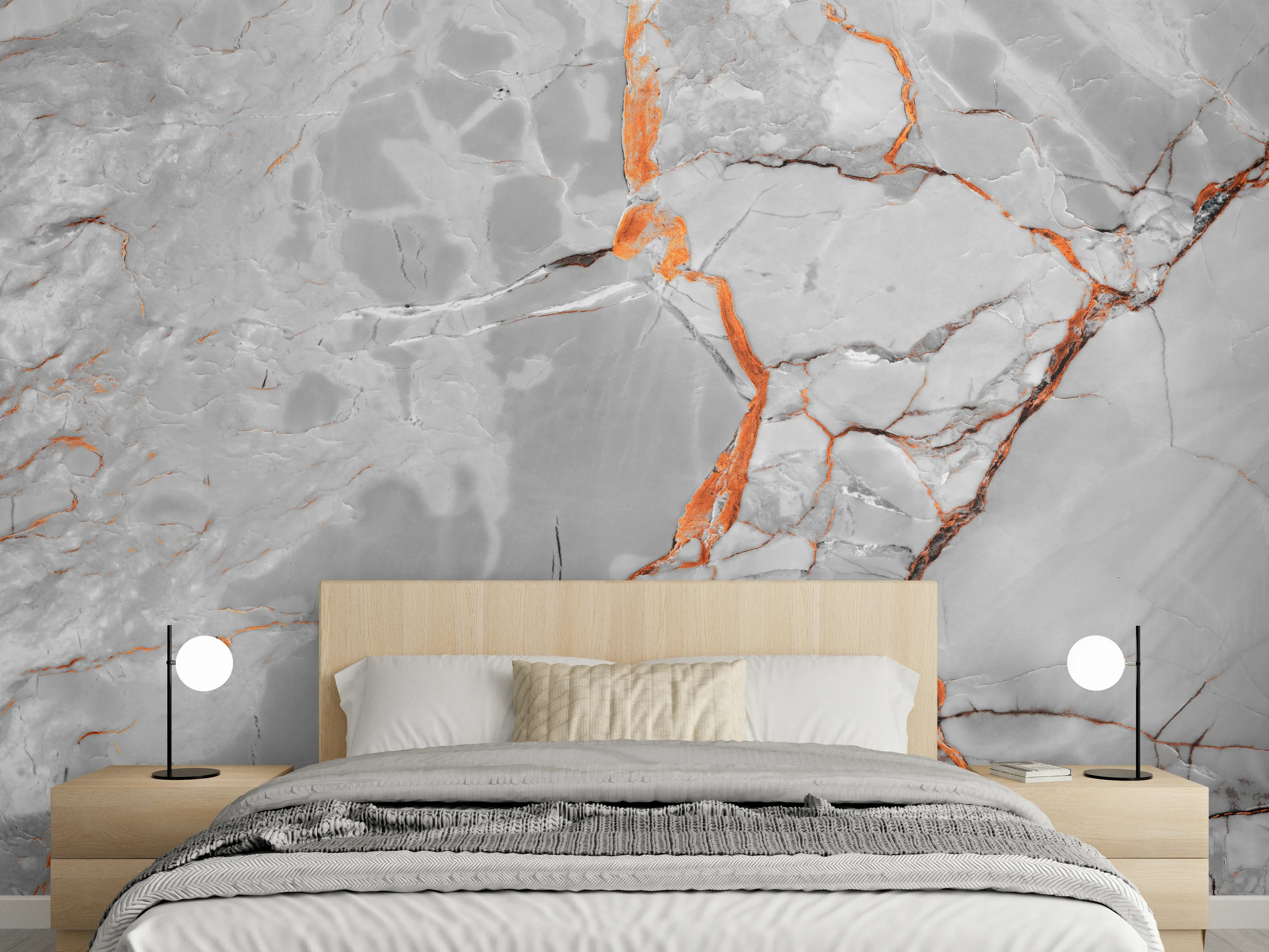 Wandverkleidung Schlafzimmer - Orange-Weiß natürliche Marmortextur