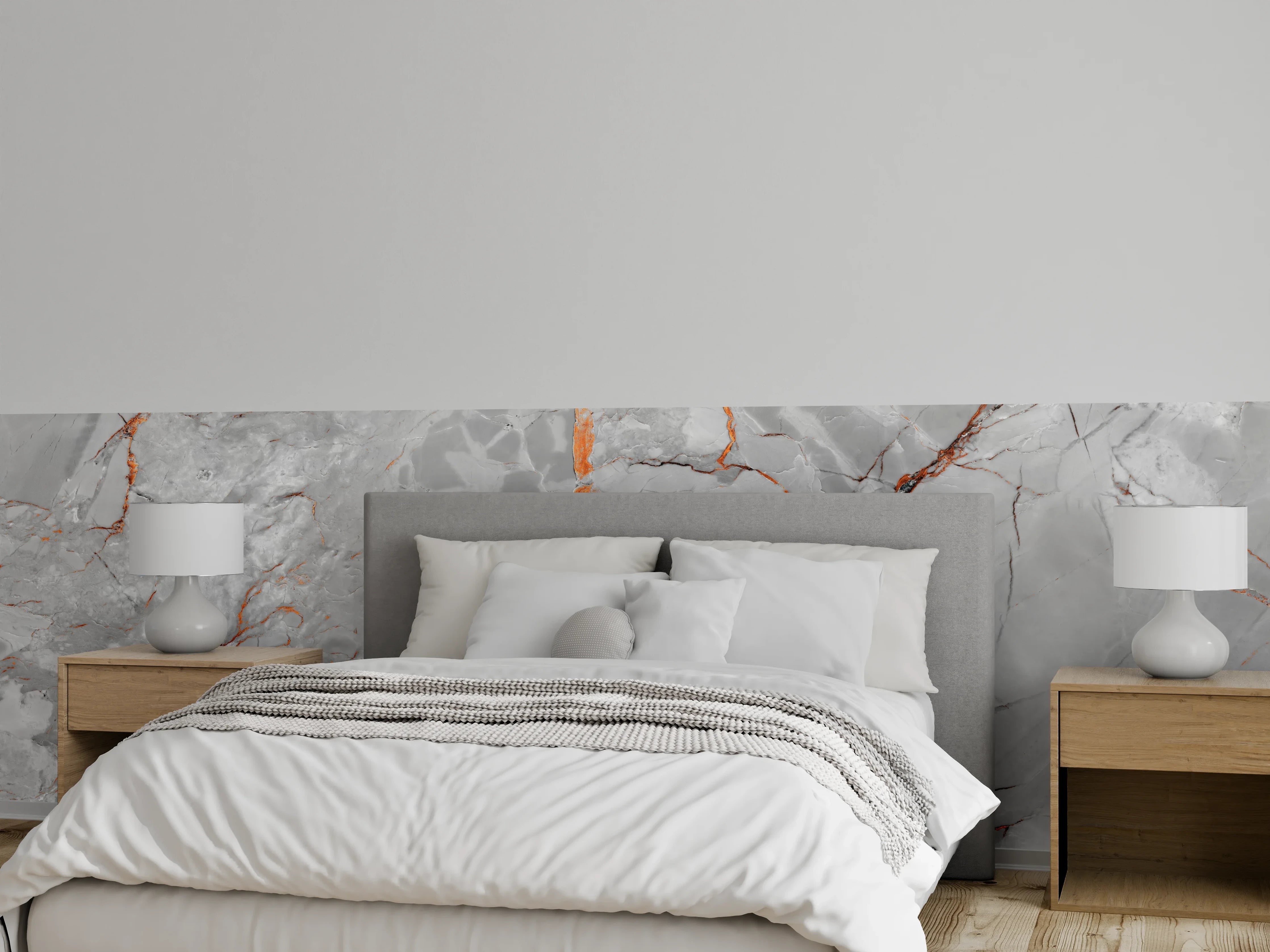 Wandverkleidung Schlafzimmer - Orange-Weiß natürliche Marmortextur