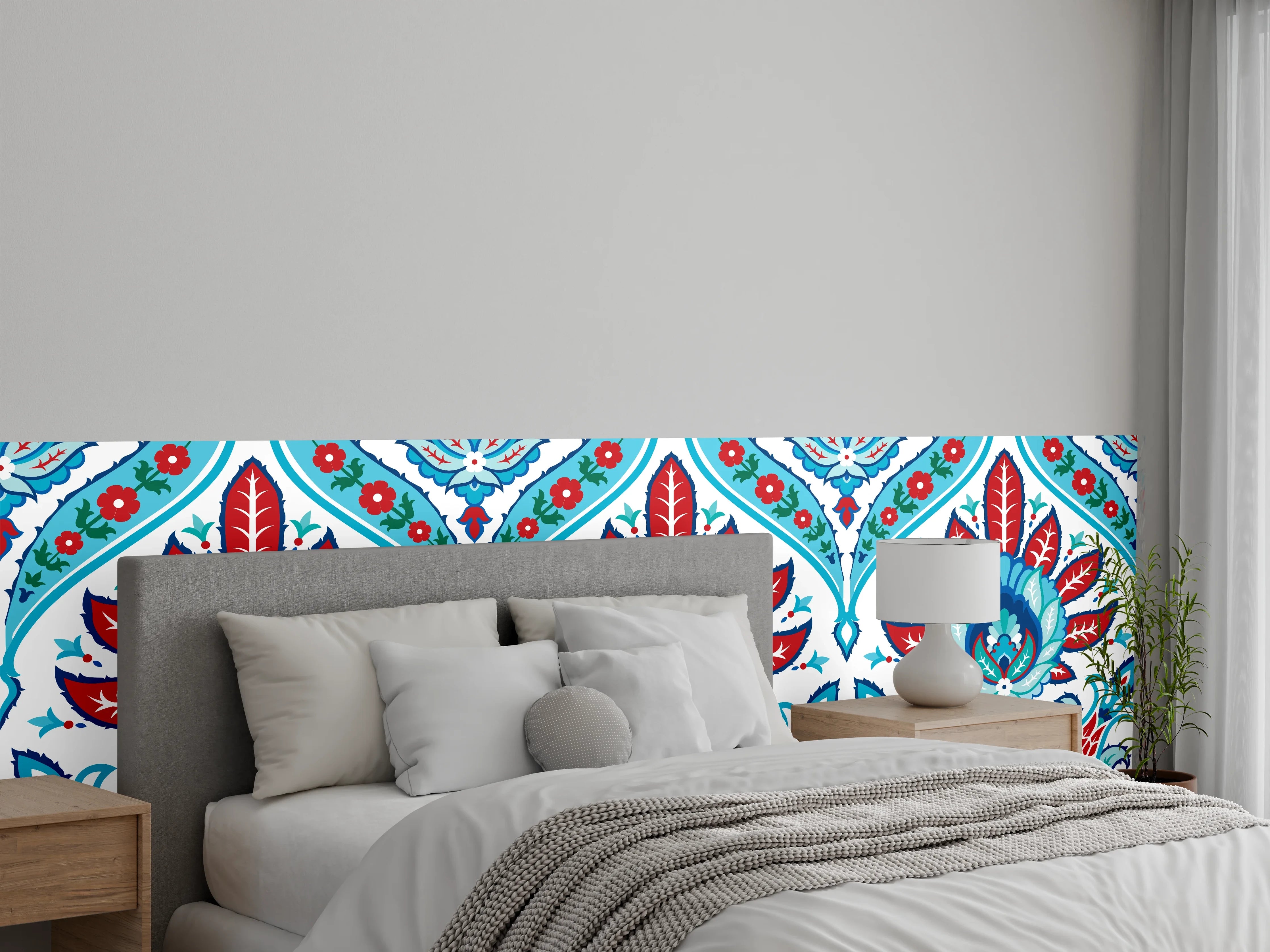 Wandverkleidung Schlafzimmer - Orient-Floraler Tapetendruck