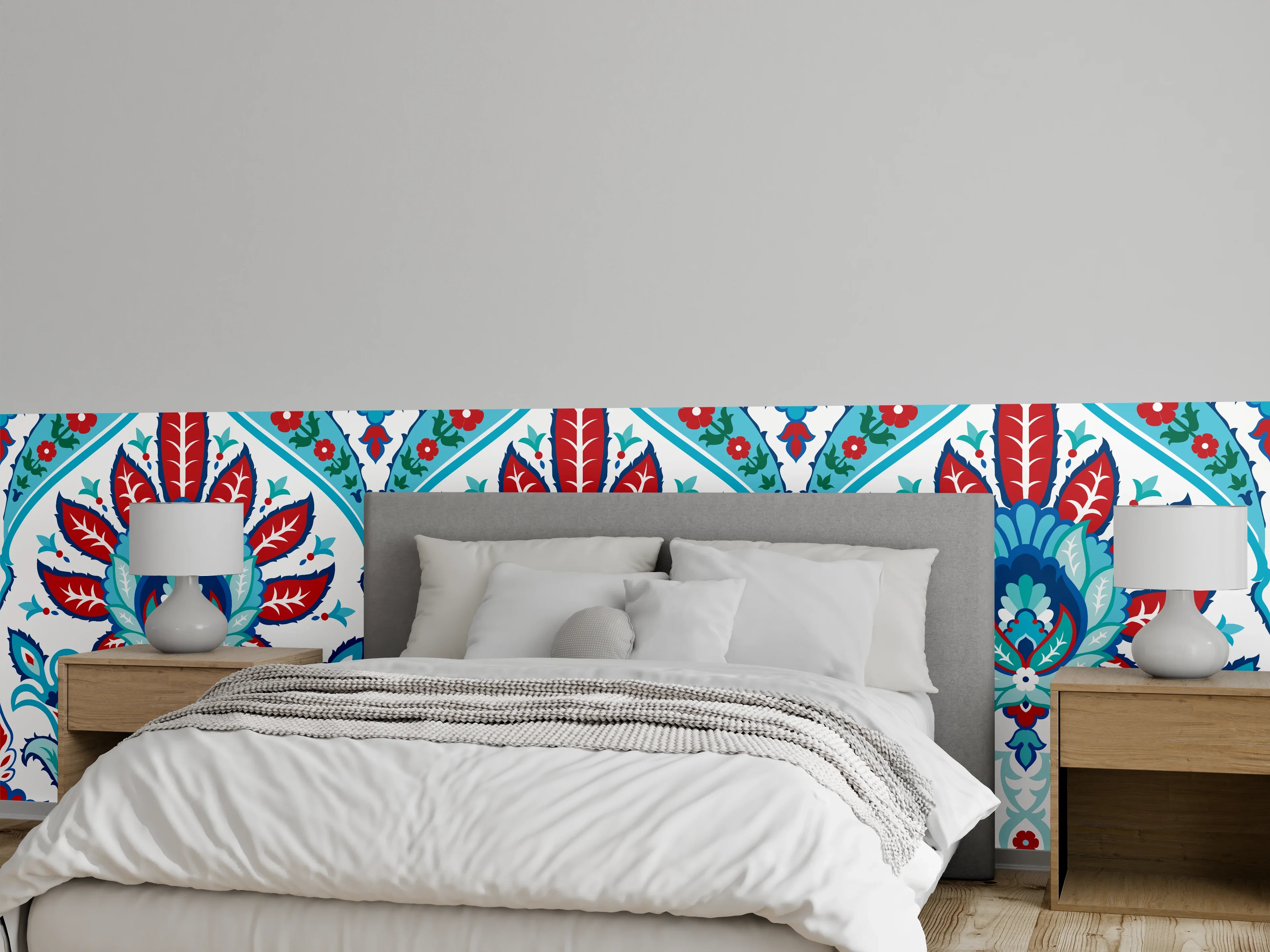 Wandverkleidung Schlafzimmer - Orient-Floraler Tapetendruck