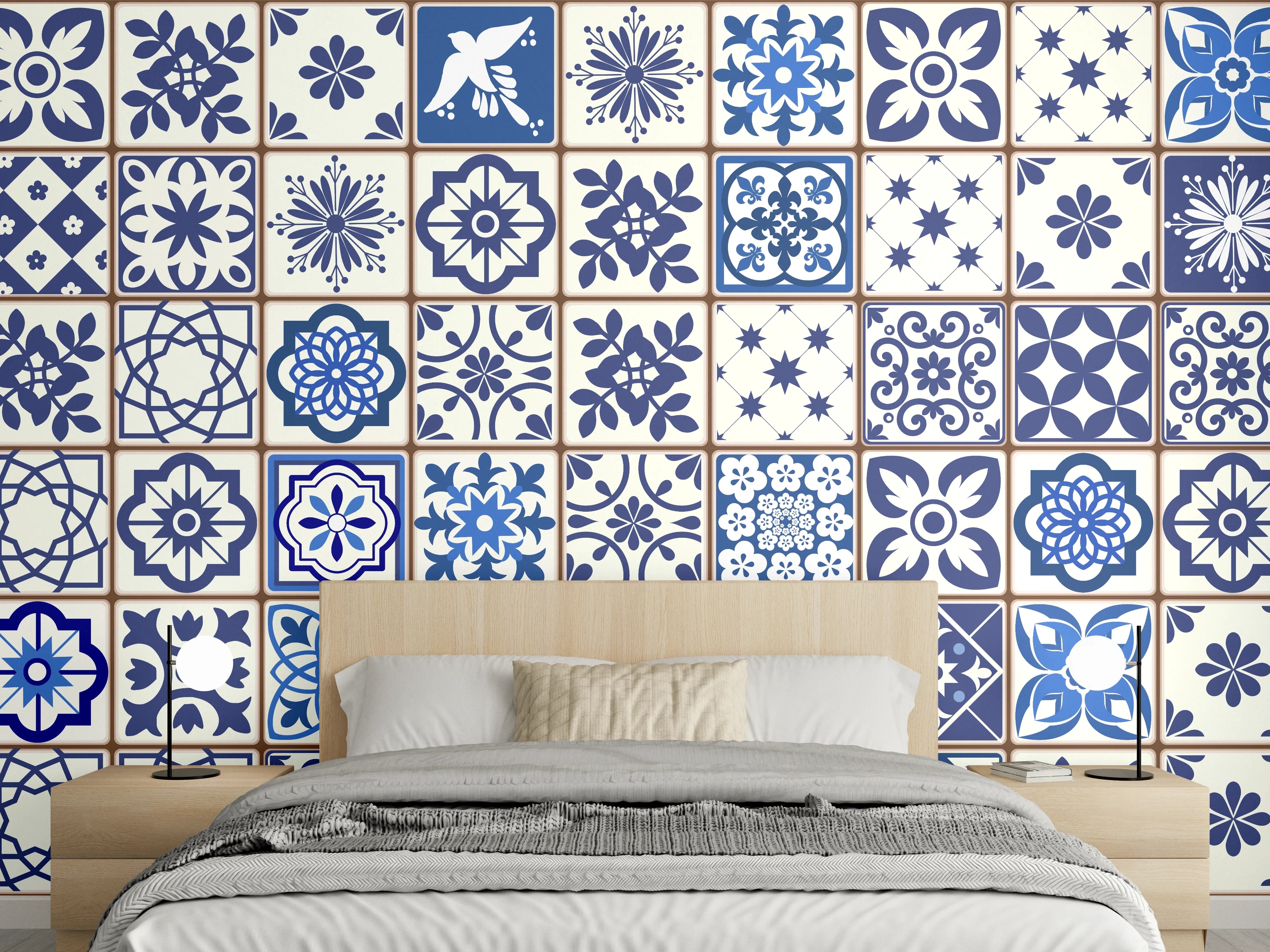 Wandverkleidung Schlafzimmer - Orientalische blaue Fliesen