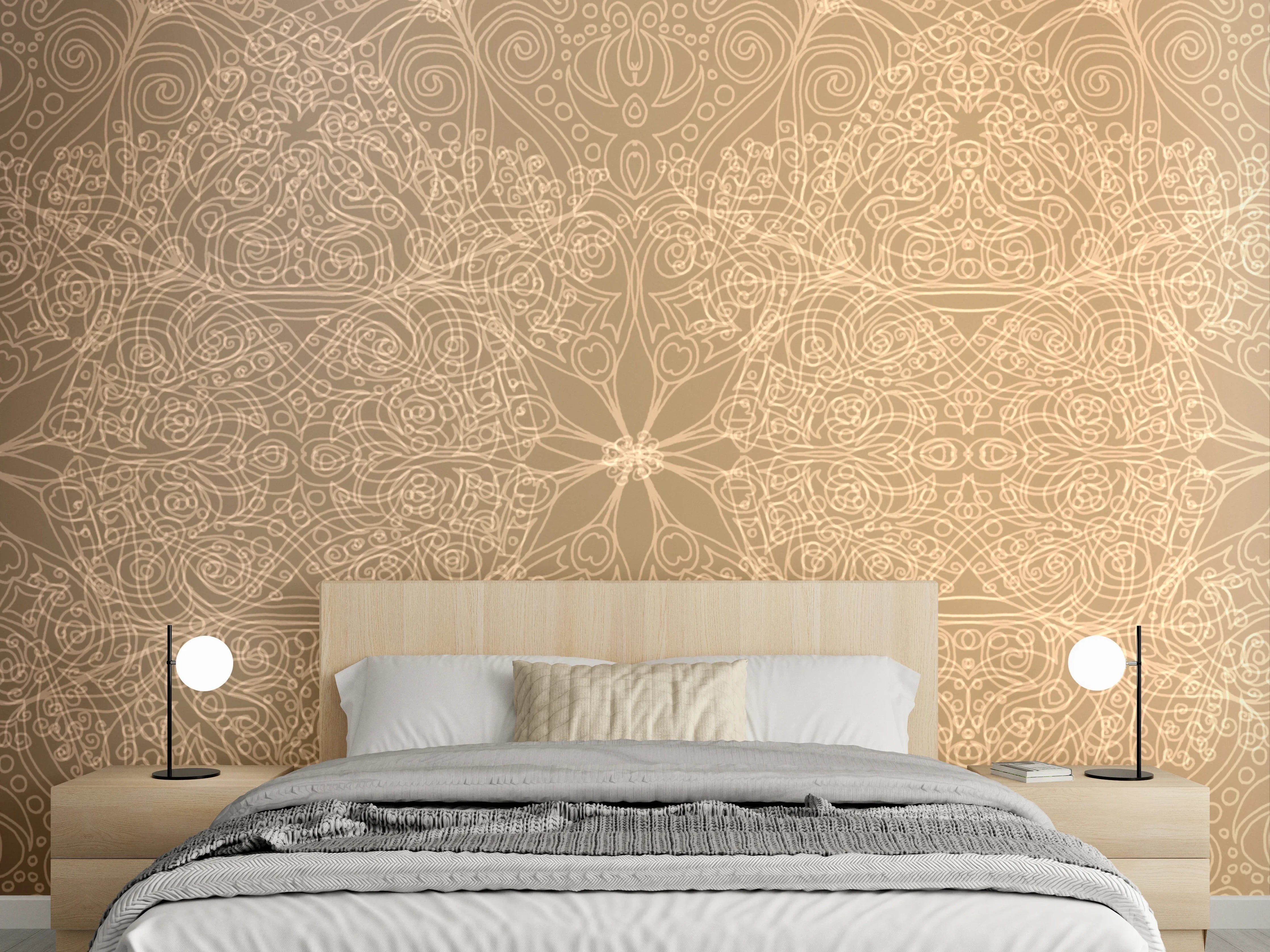 Wandverkleidung Schlafzimmer - Orientalisches Mandala-Muster in Beige