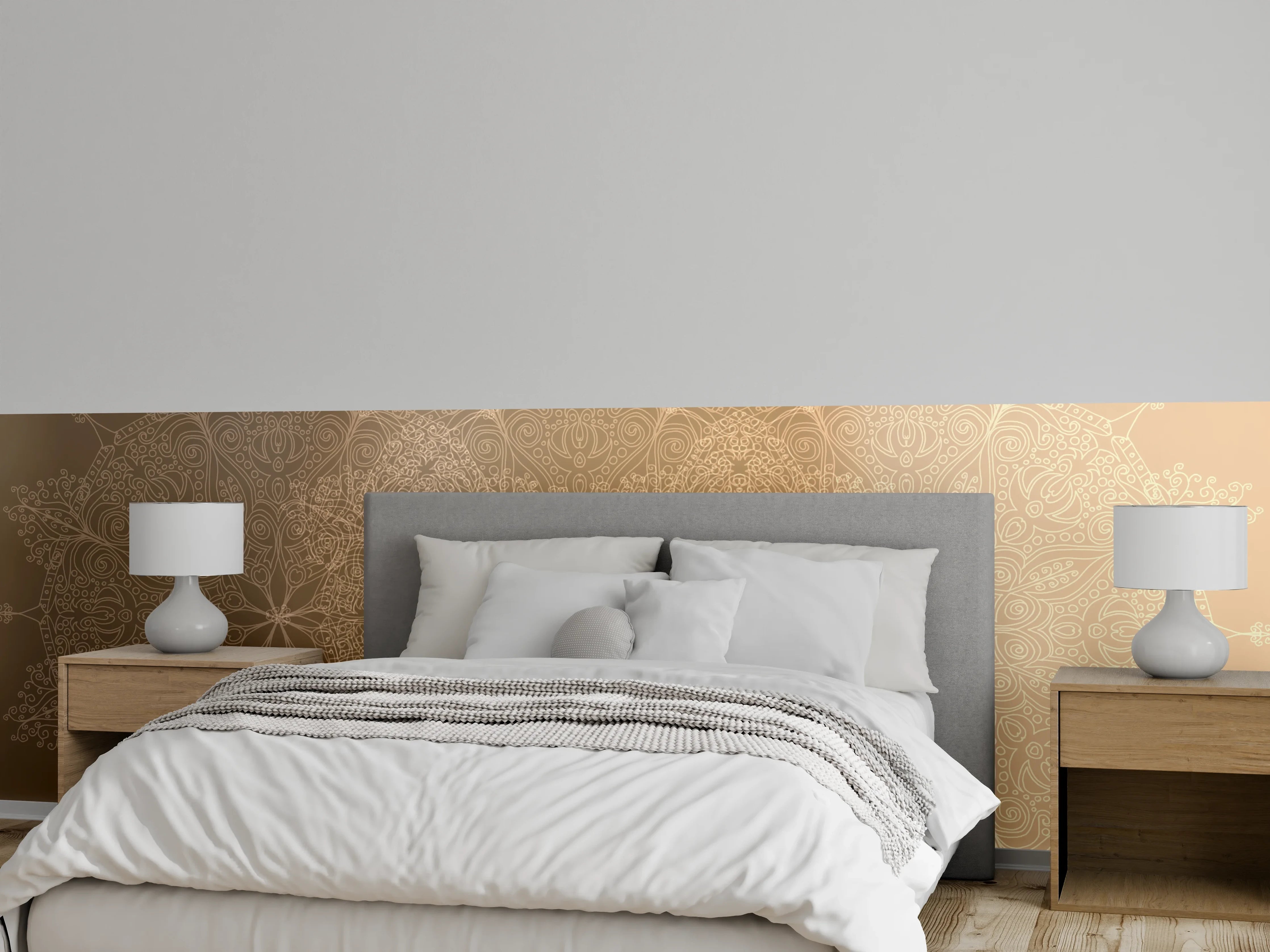 Wandverkleidung Schlafzimmer - Orientalisches Mandala-Muster in Beige