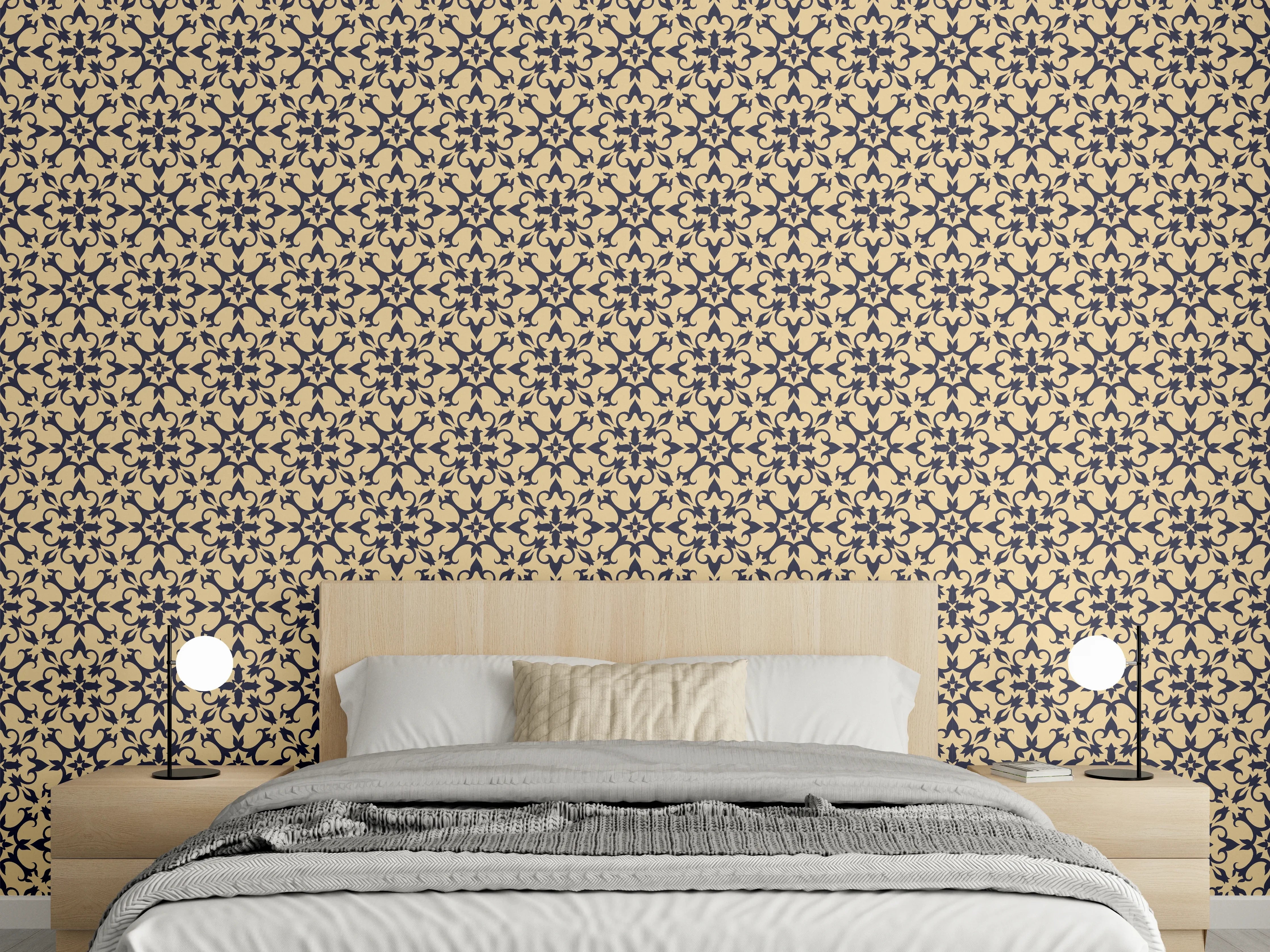 Wandverkleidung Schlafzimmer - Orientalisches Retro-Muster in Beige-Braun