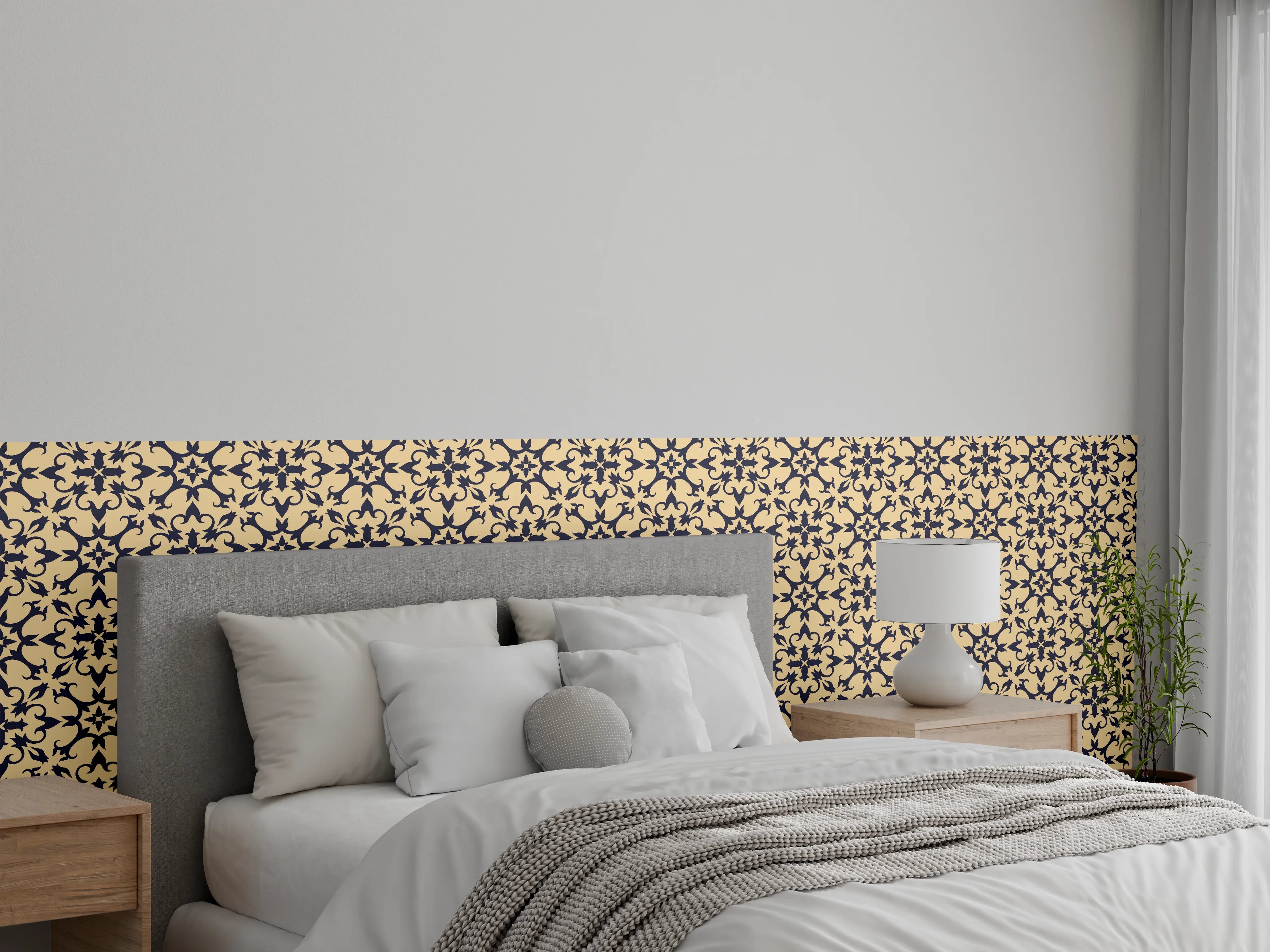 Wandverkleidung Schlafzimmer - Orientalisches Retro-Muster in Beige-Braun