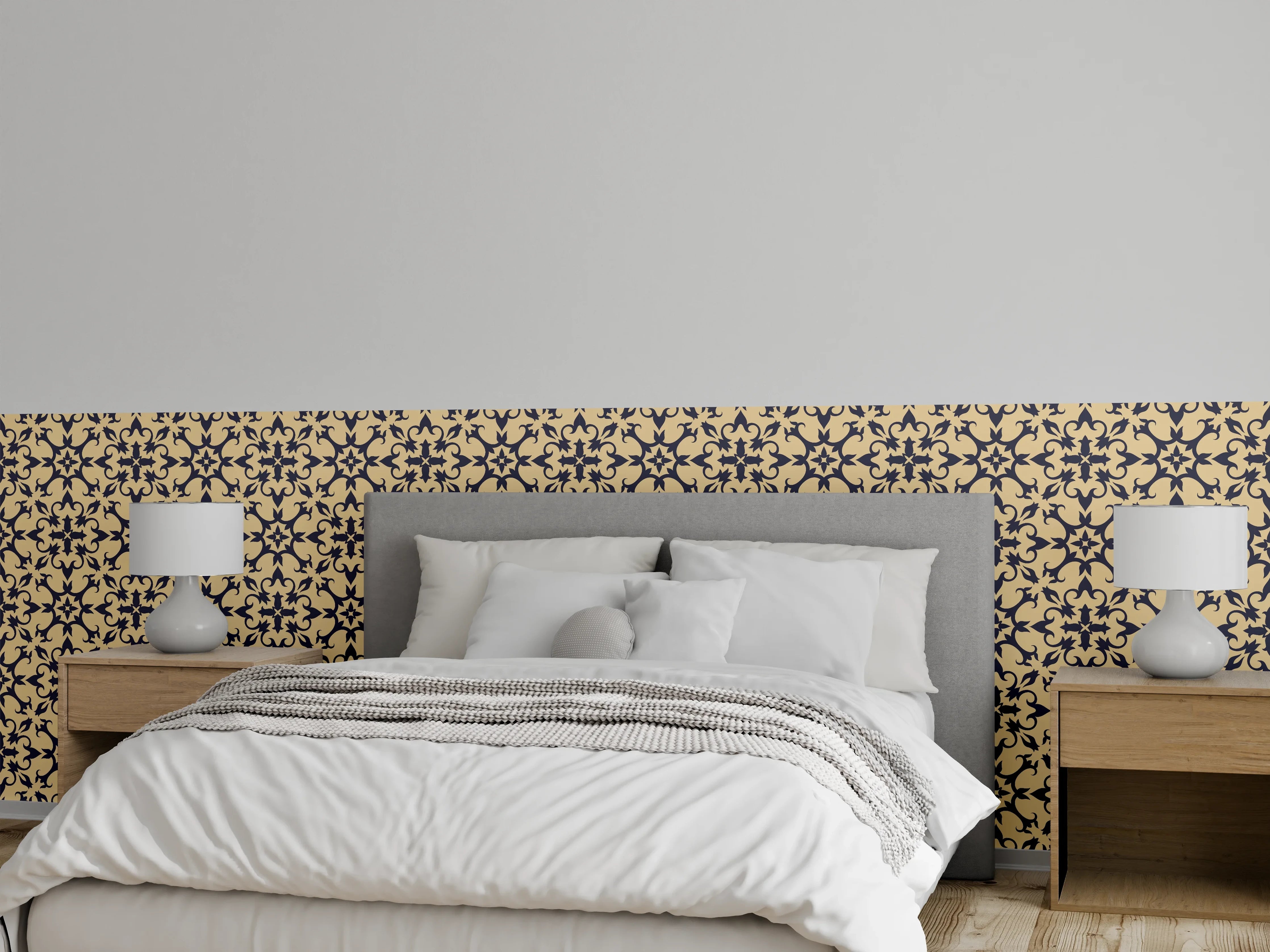 Wandverkleidung Schlafzimmer - Orientalisches Retro-Muster in Beige-Braun