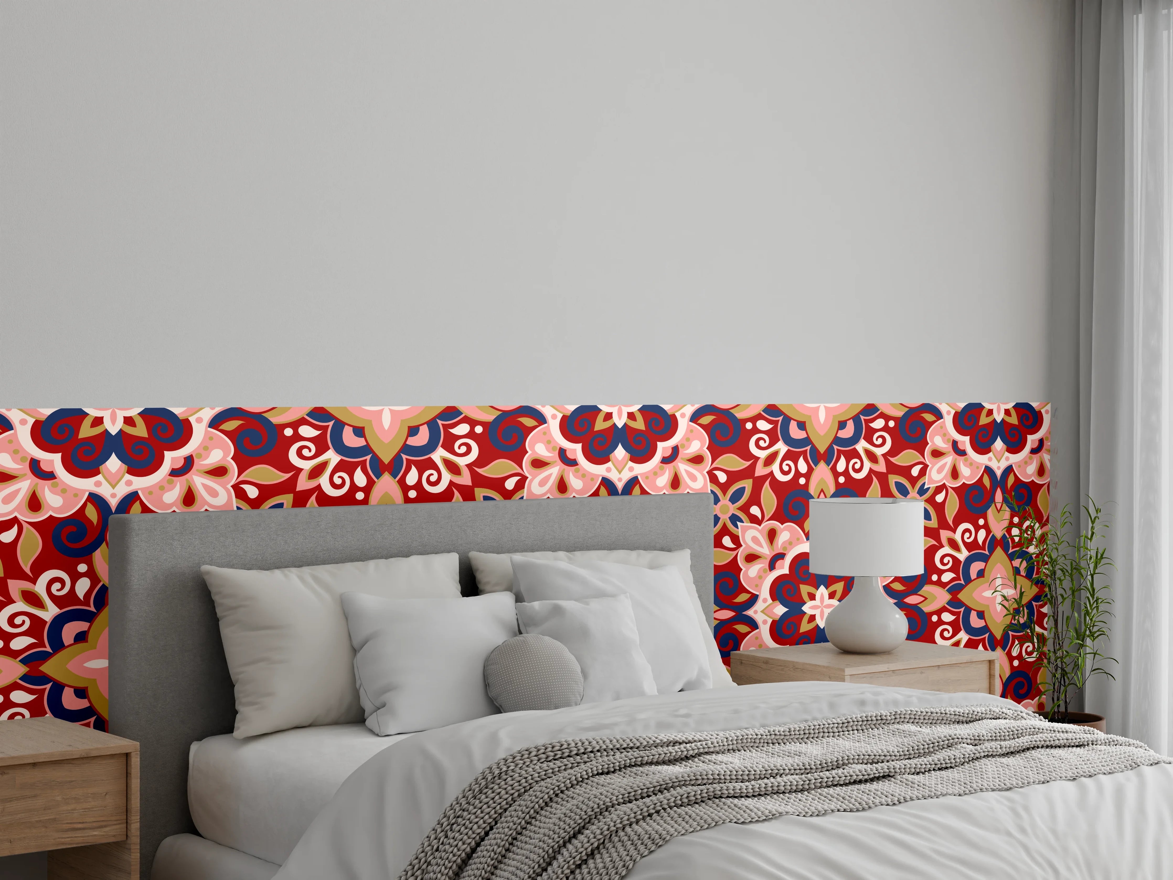 Wandverkleidung Schlafzimmer - Orientalisches Rot-Blau Muster