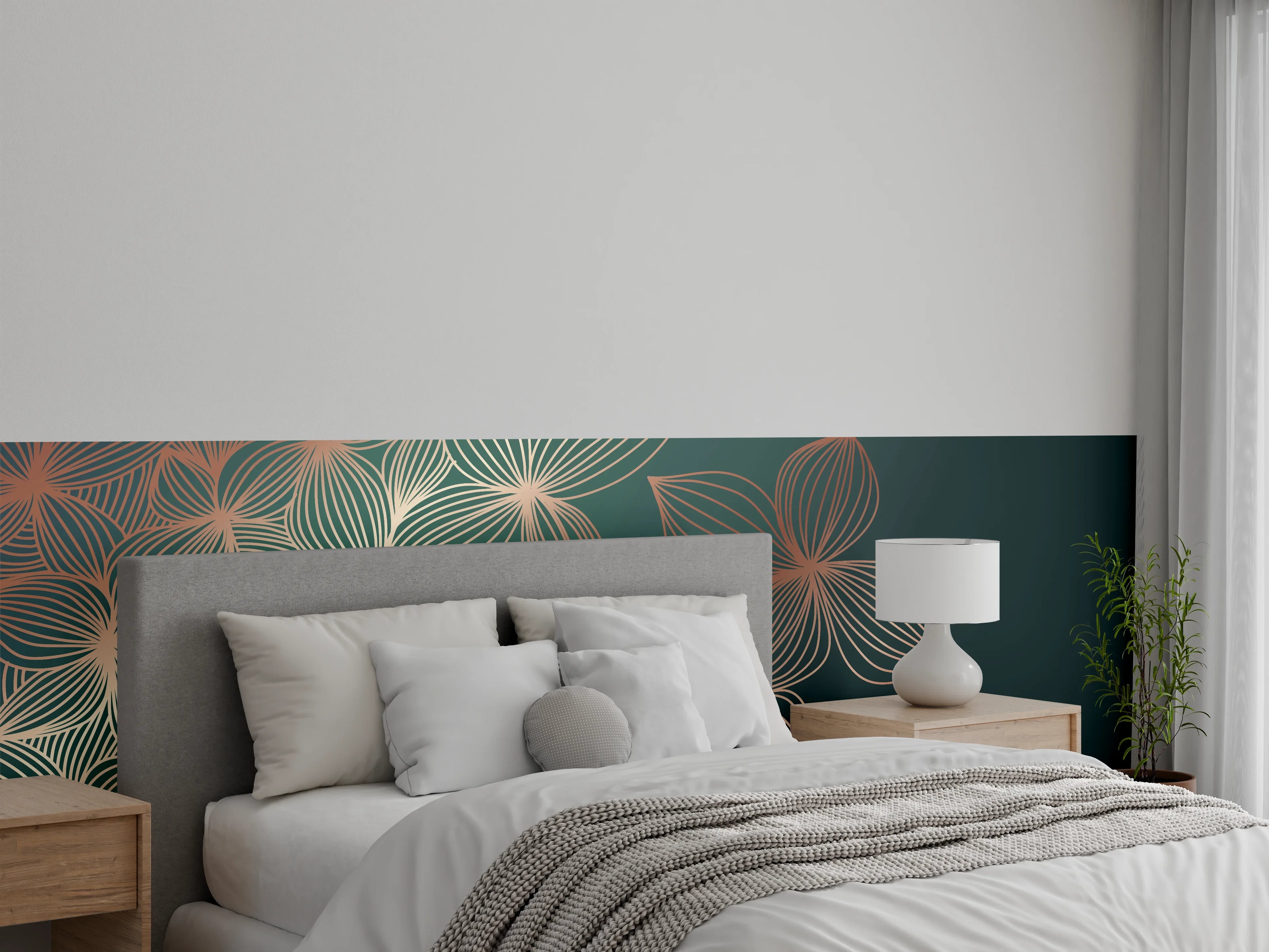 Wandverkleidung Schlafzimmer - Ornamente Lineart Pflanzen Dunkel
