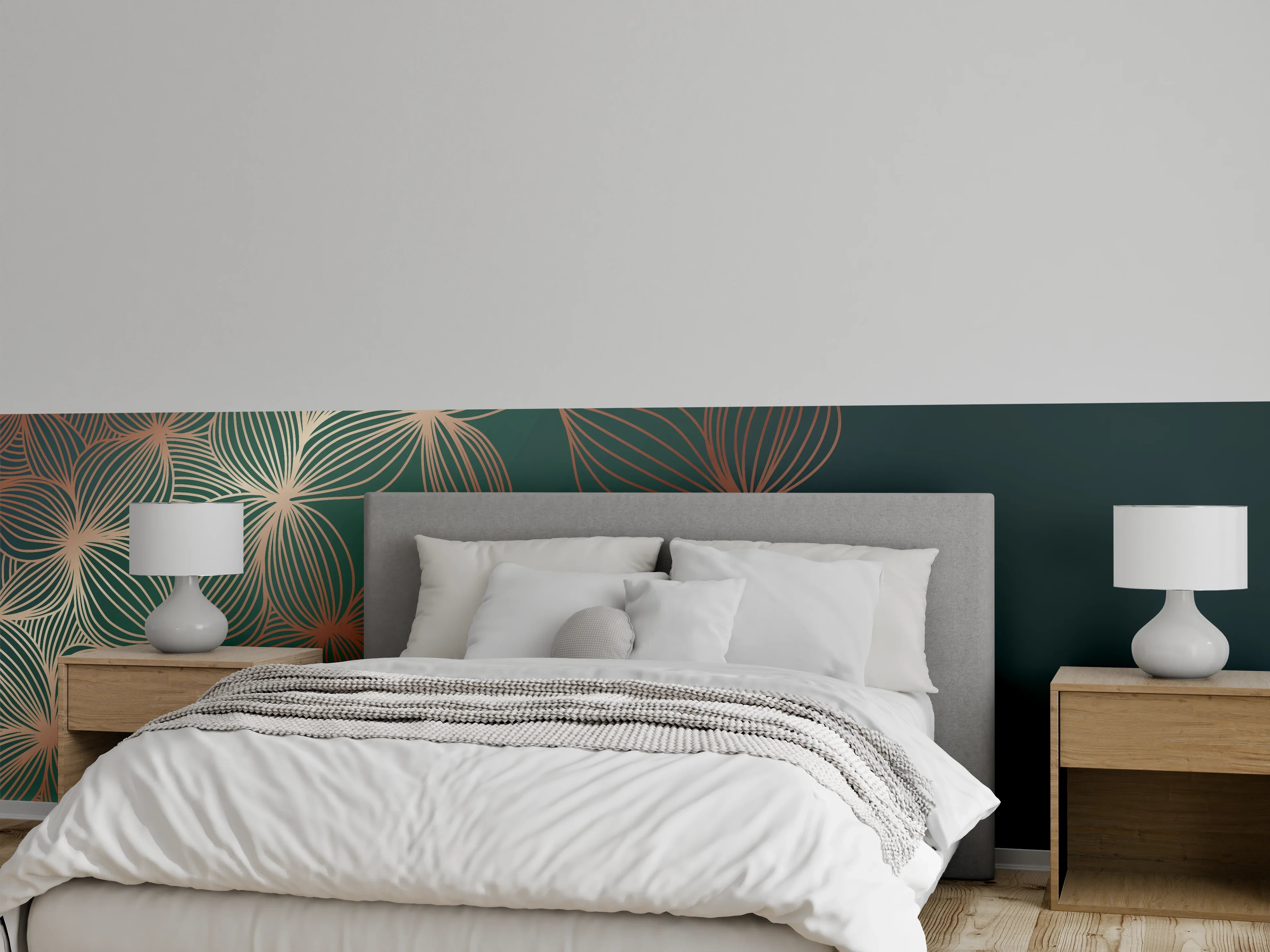 Wandverkleidung Schlafzimmer - Ornamente Lineart Pflanzen Dunkel
