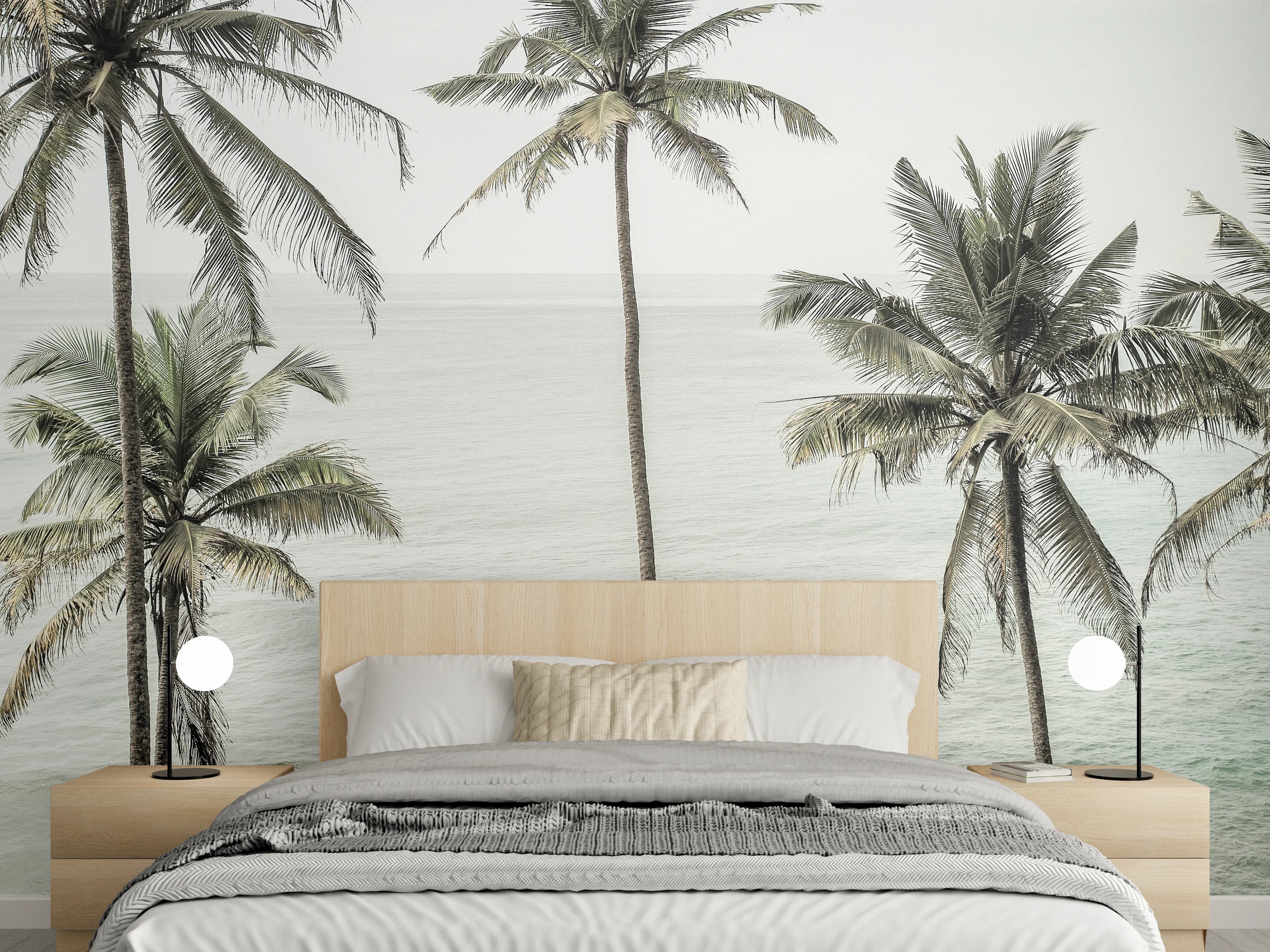 Wandverkleidung Schlafzimmer - Palmen am ruhigen Meer – Wandbild