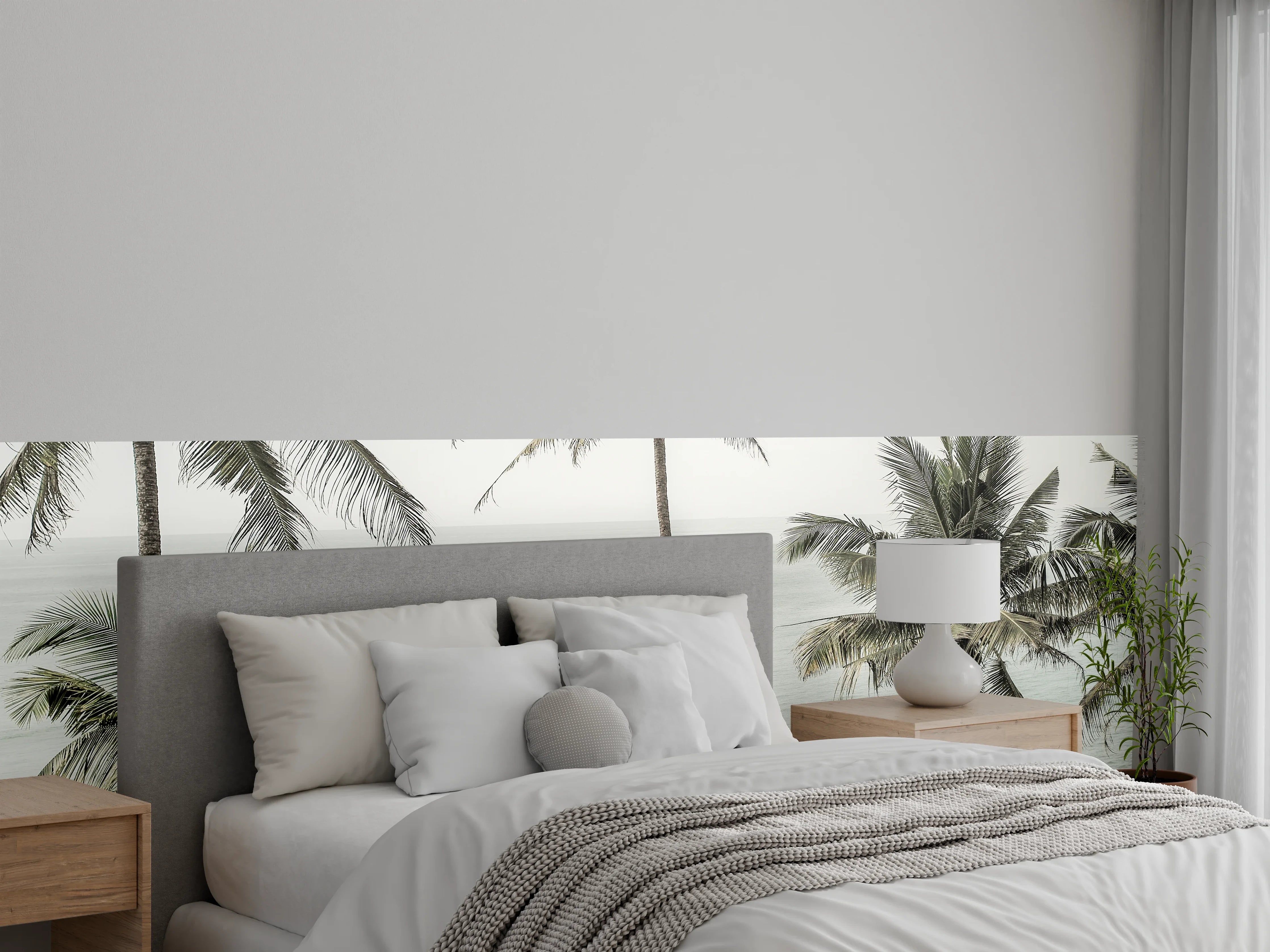 Wandverkleidung Schlafzimmer - Palmen am ruhigen Meer – Wandbild