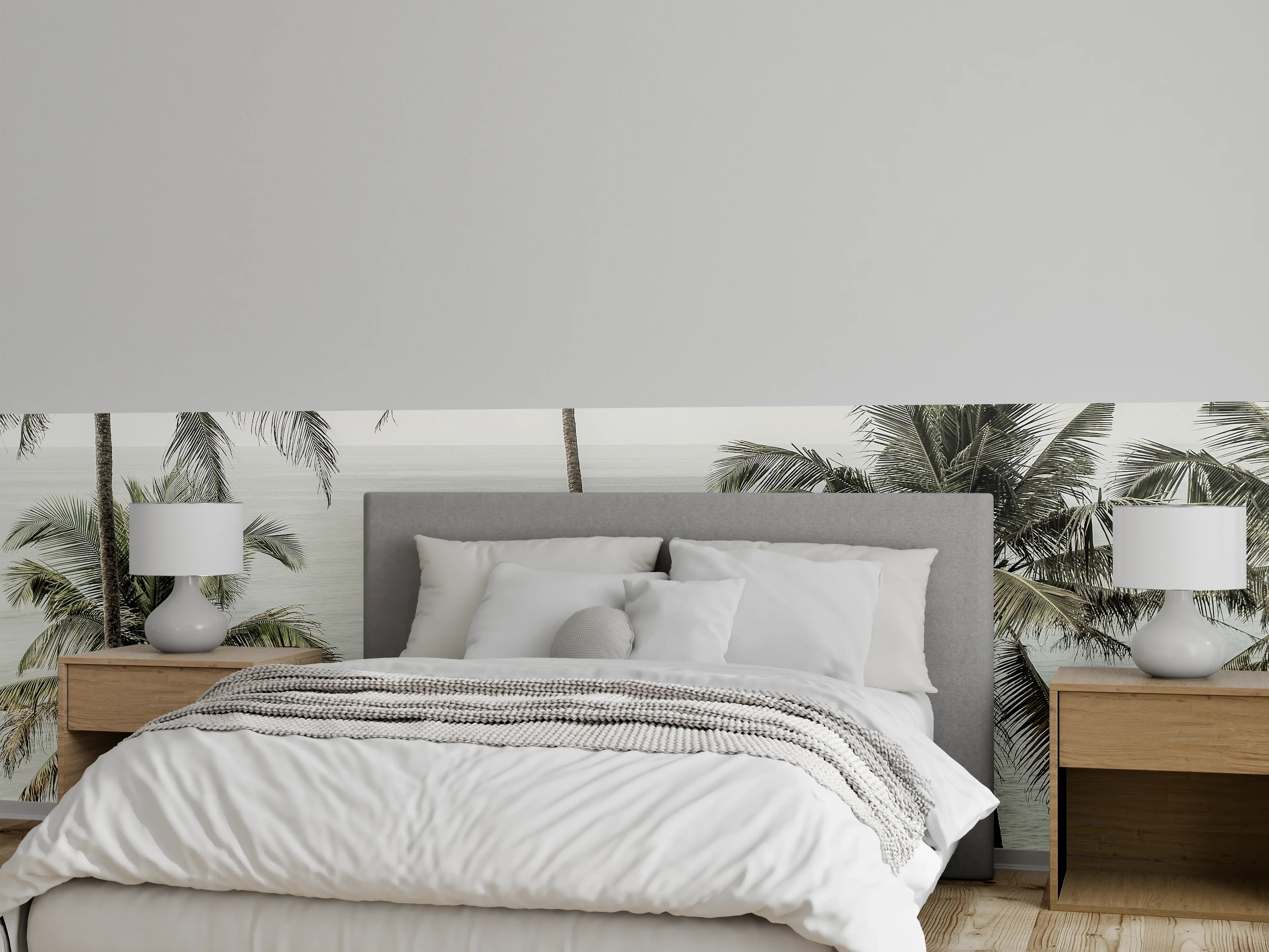 Wandverkleidung Schlafzimmer - Palmen am ruhigen Meer – Wandbild