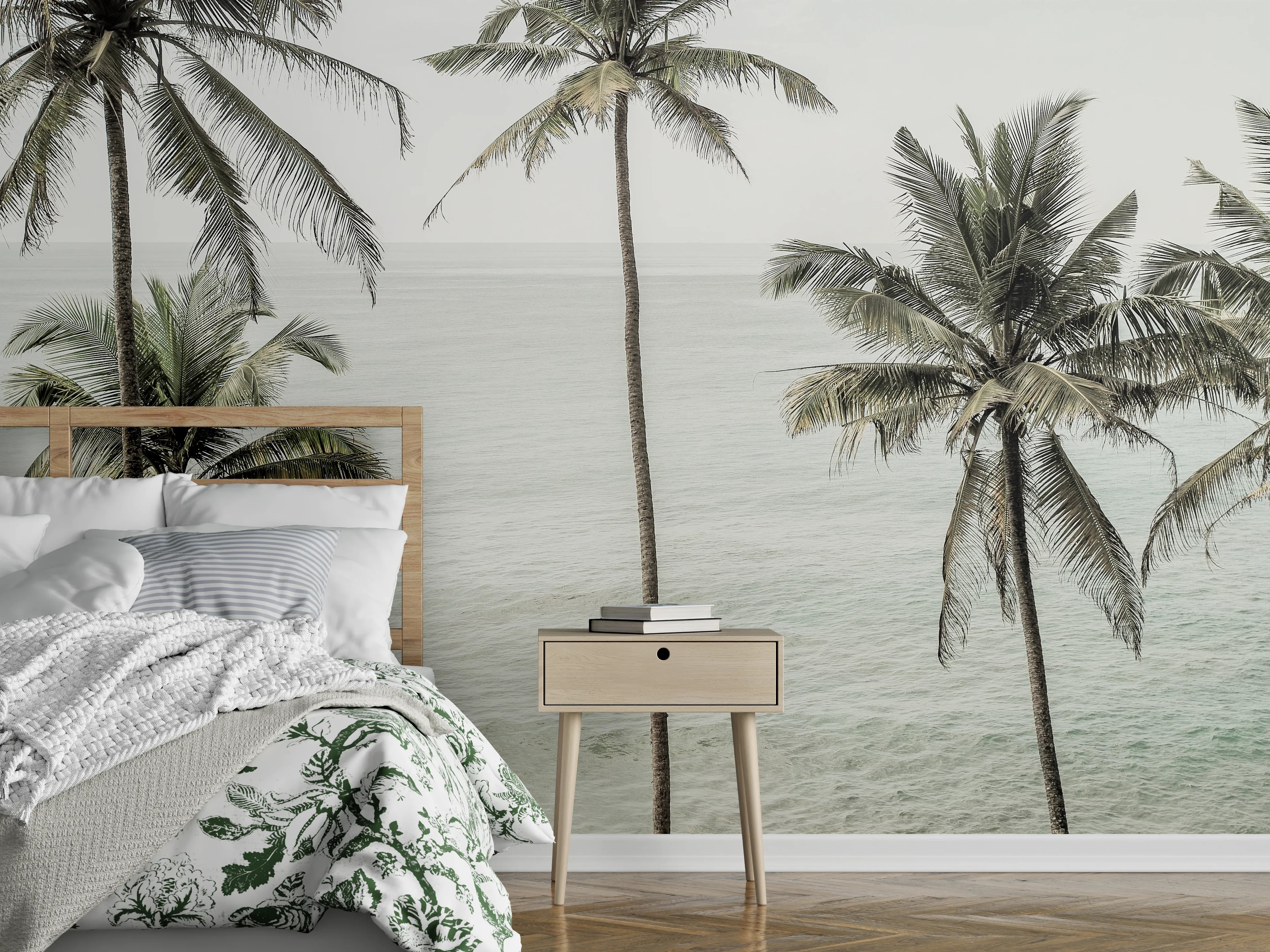 Wandverkleidung Schlafzimmer - Palmen am ruhigen Meer – Wandbild