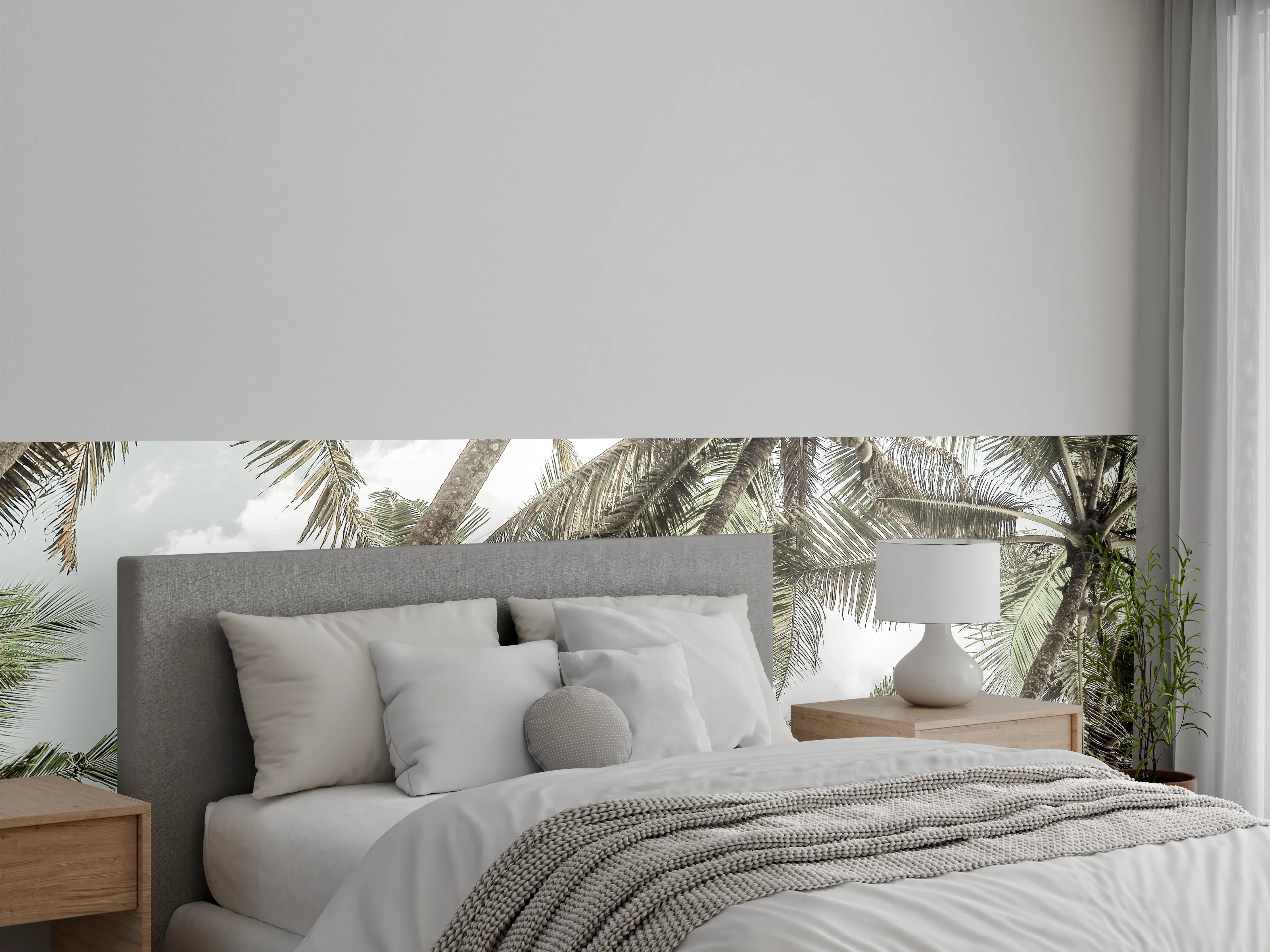 Wandverkleidung Schlafzimmer - Palmen im tropischen Himmel