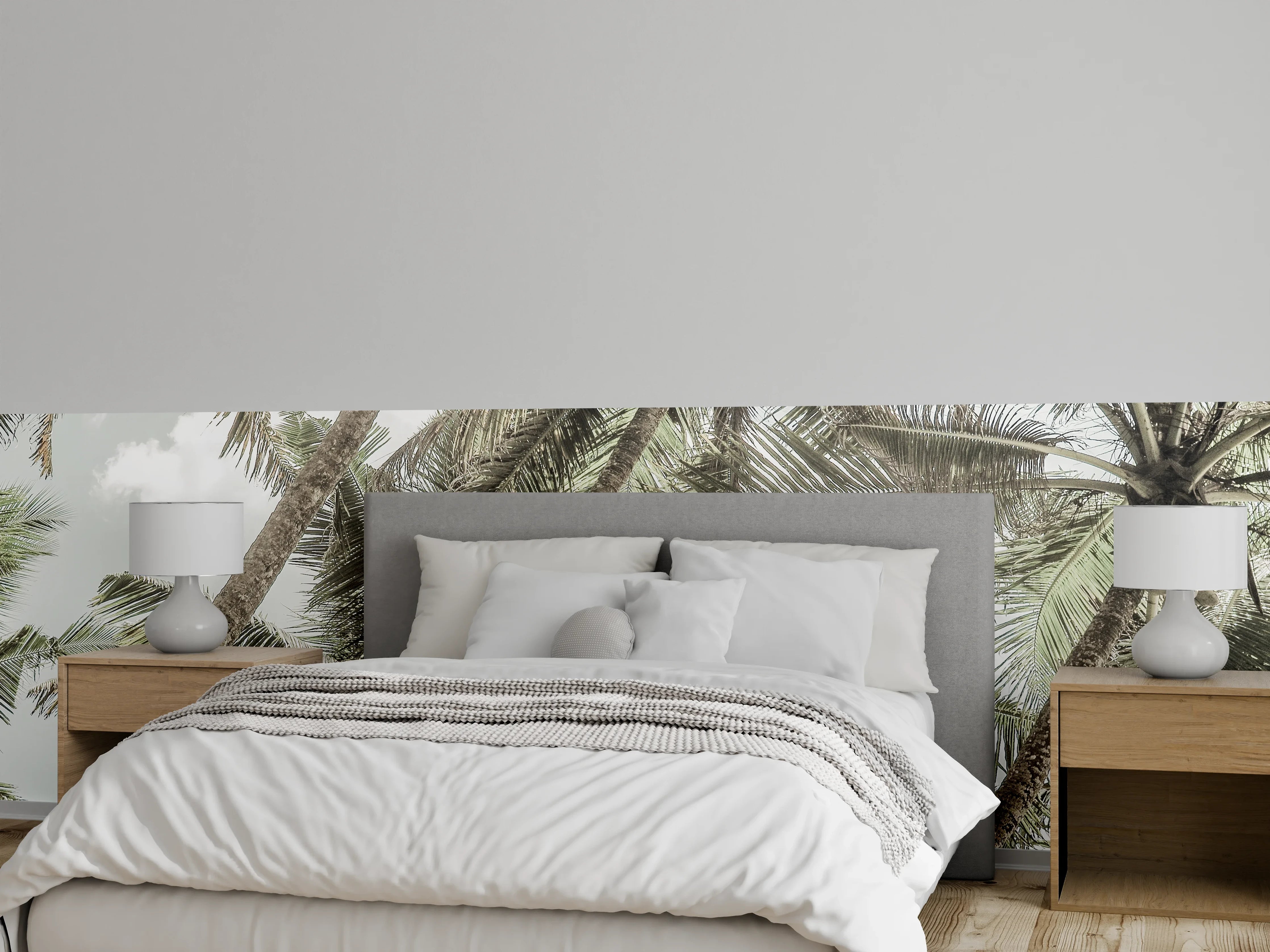 Wandverkleidung Schlafzimmer - Palmen im tropischen Himmel