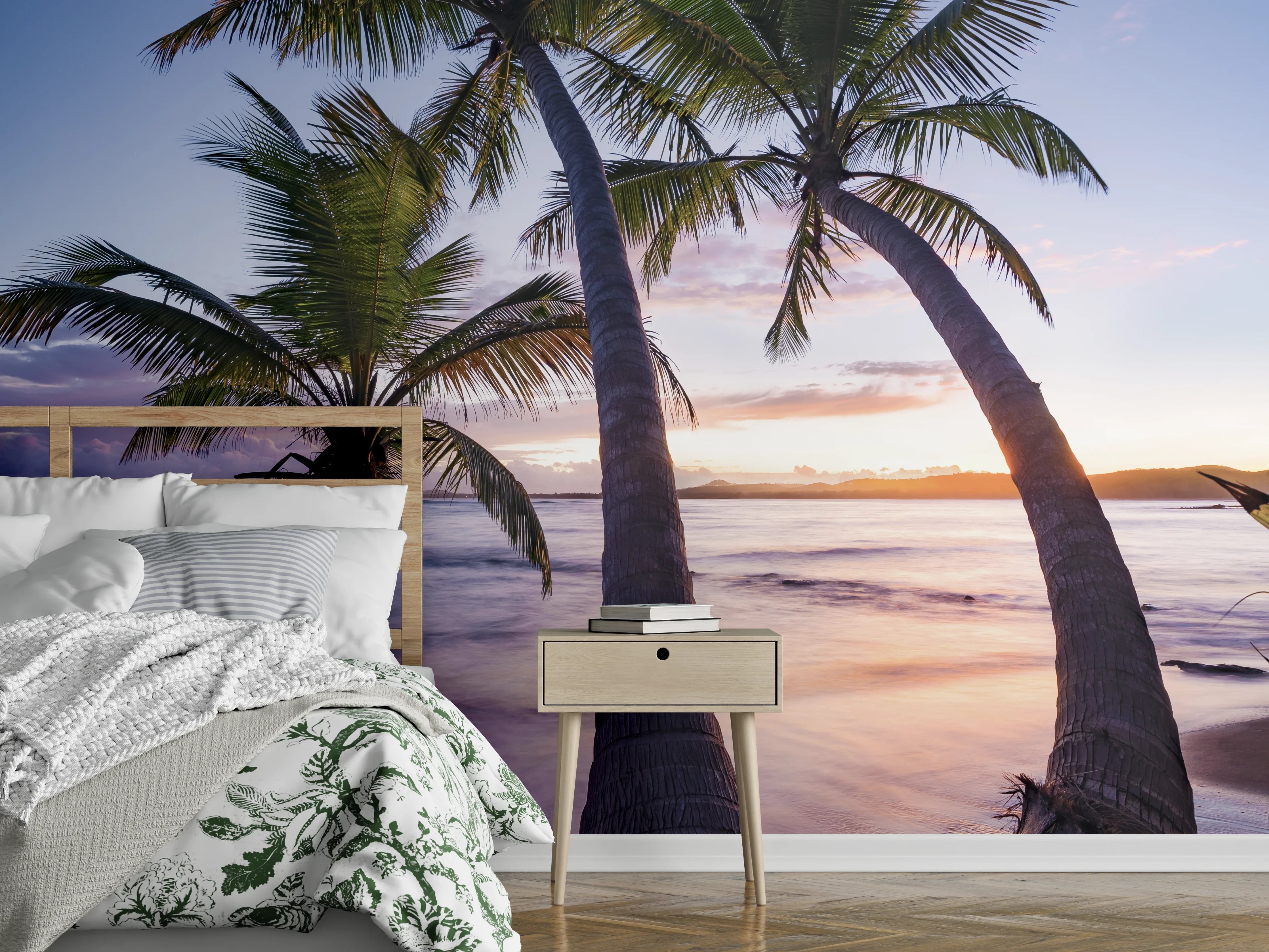 Wandverkleidung Schlafzimmer - Palmenstrand Sonnenuntergang Tropisch