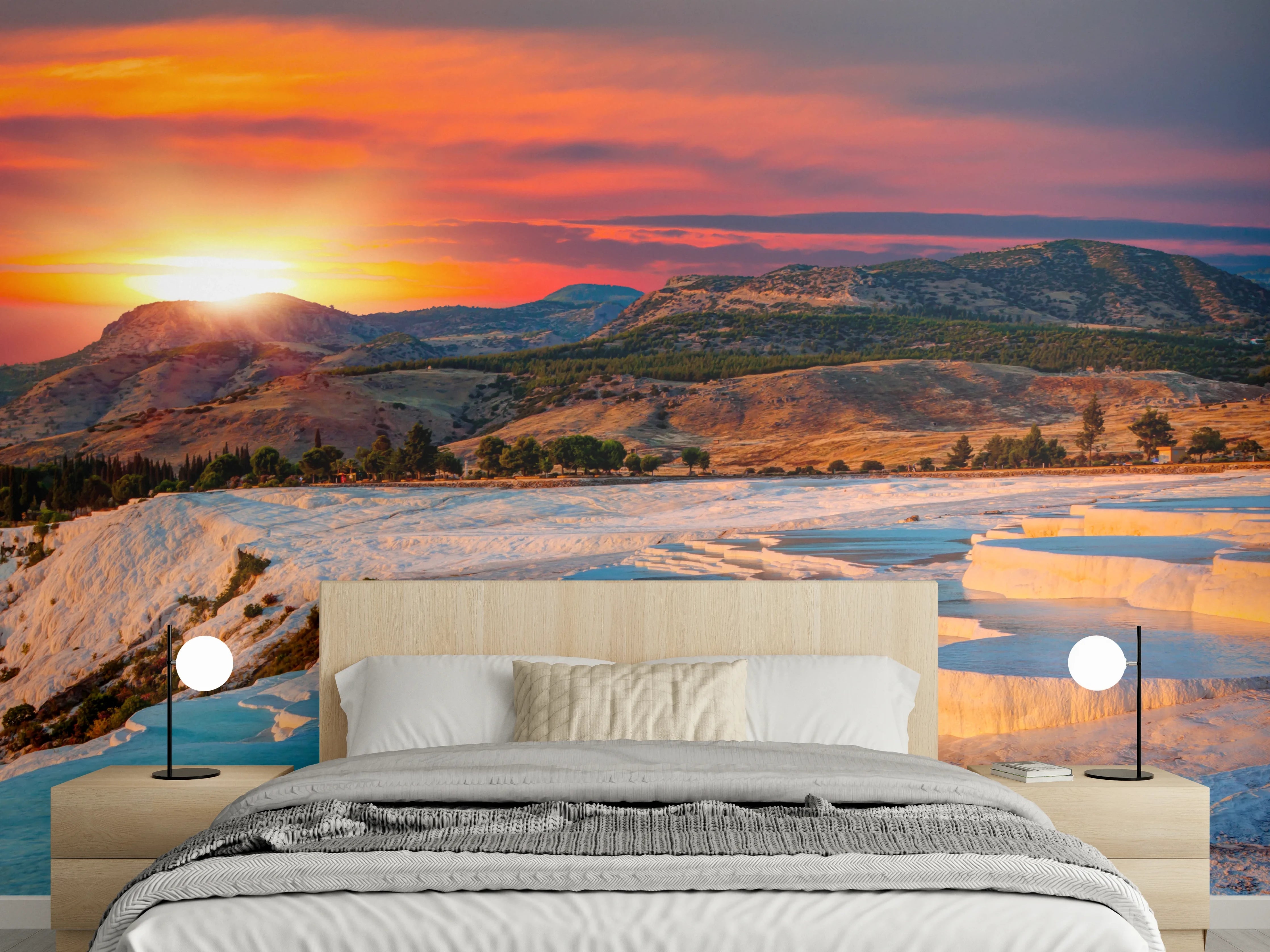 Wandverkleidung Schlafzimmer - Pamukkale Terrassen bei Sonnenuntergang