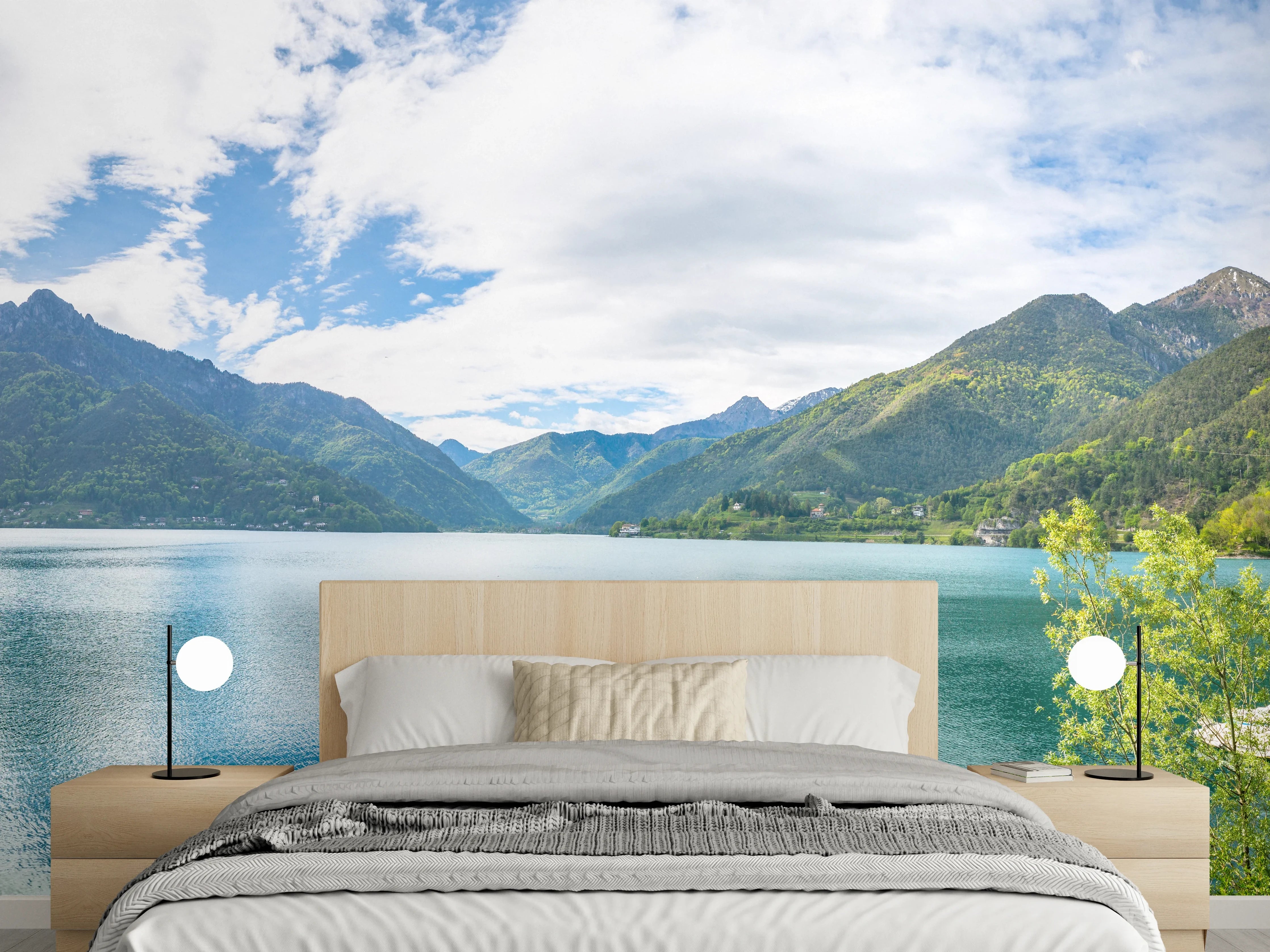 Wandverkleidung Schlafzimmer - Panorama Bergsee & Alpen Landschaft