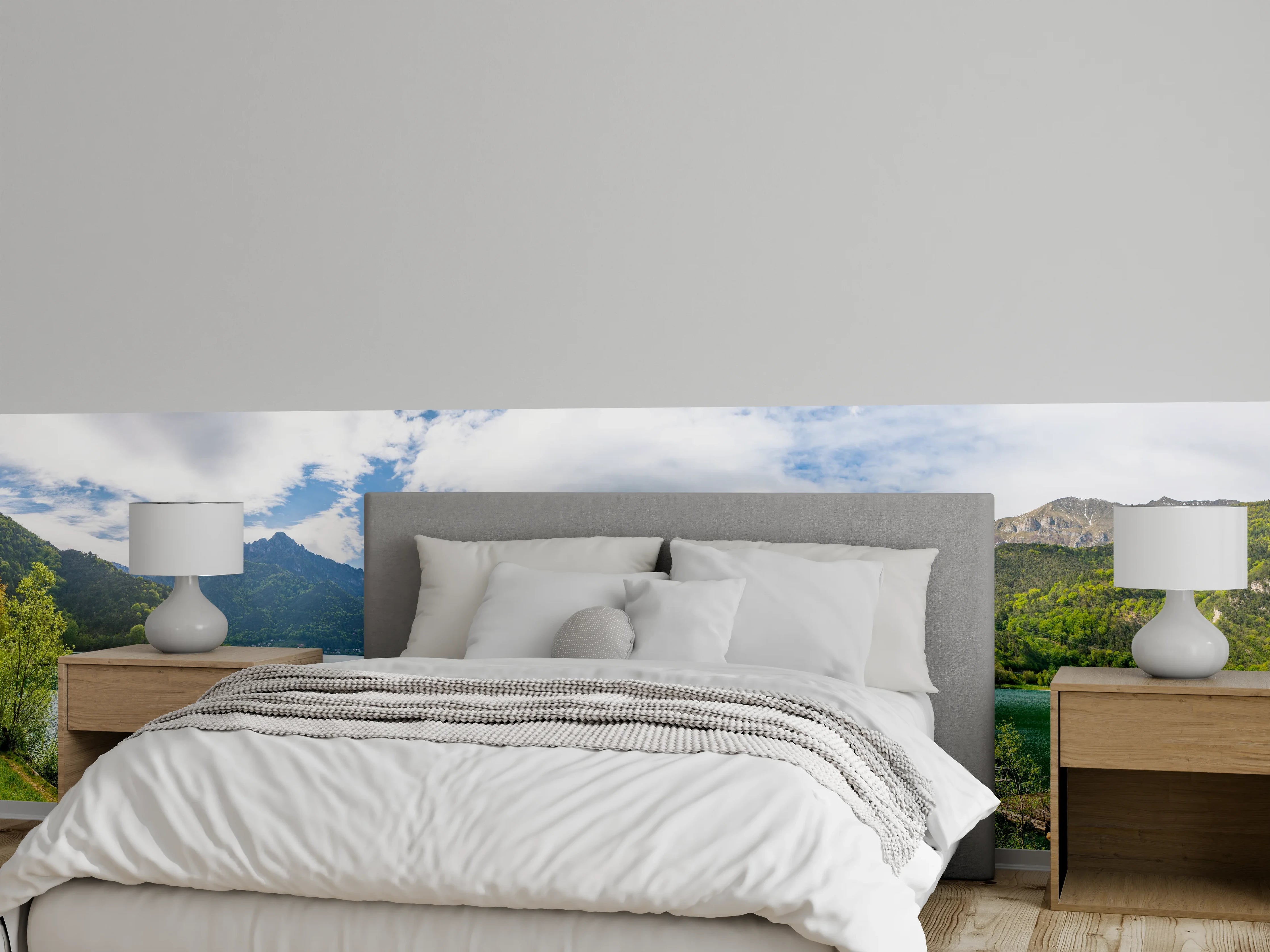 Wandverkleidung Schlafzimmer - Panorama Bergsee & Alpen Landschaft