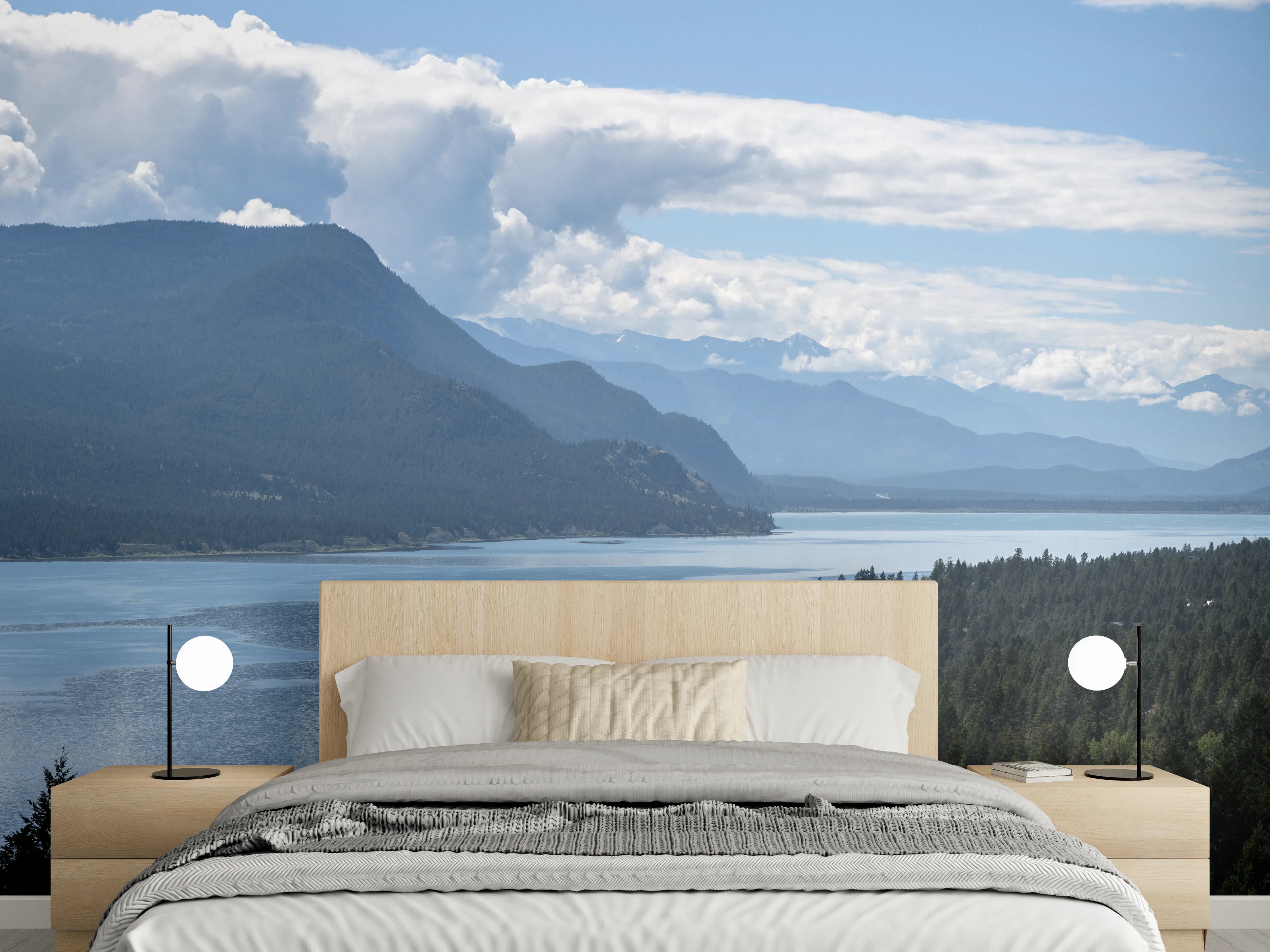 Wandverkleidung Schlafzimmer - Panorama Bergsee und Wald – Naturidylle
