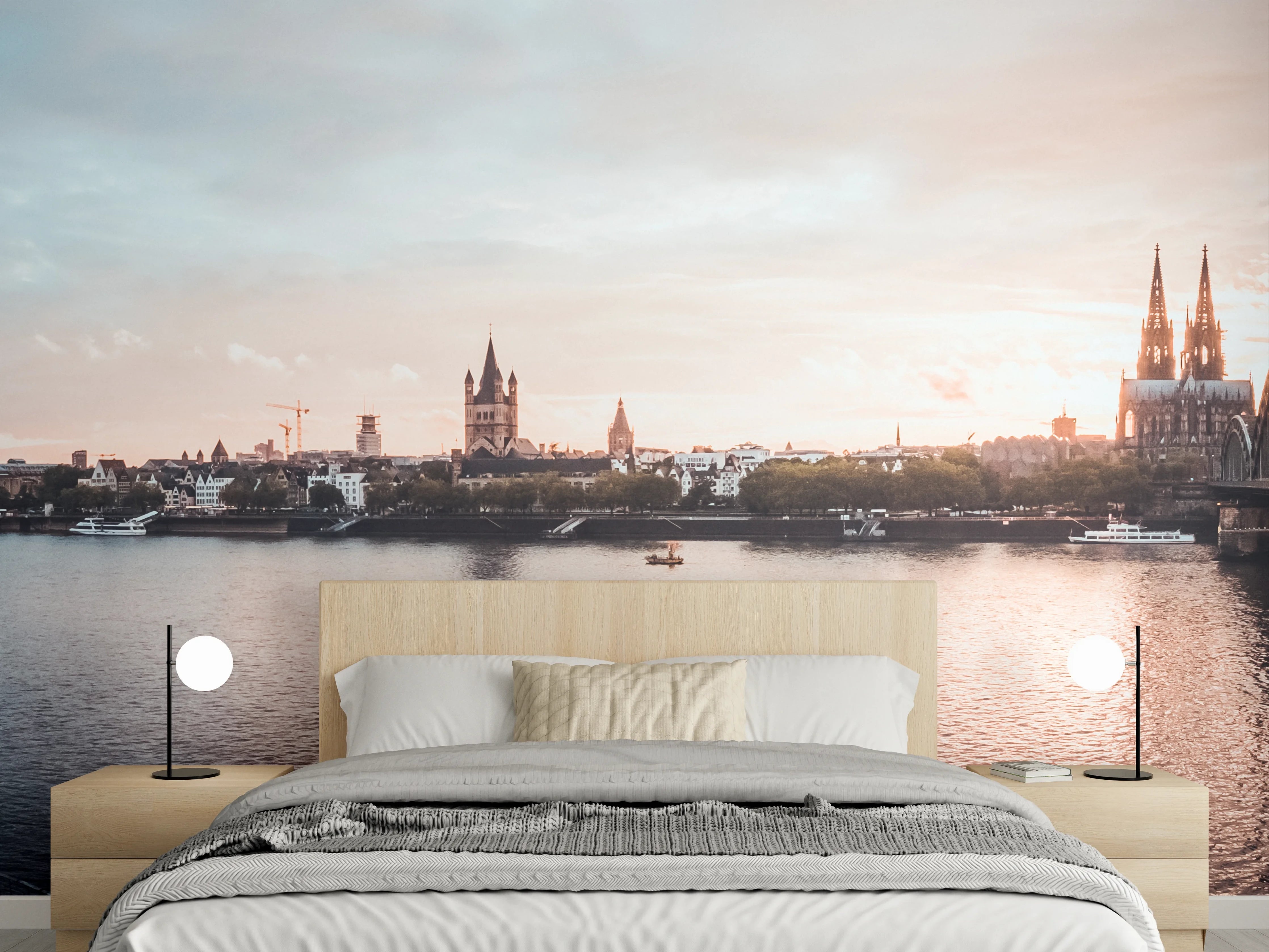 Wandverkleidung Schlafzimmer - Panorama Köln Skyline am Rhein