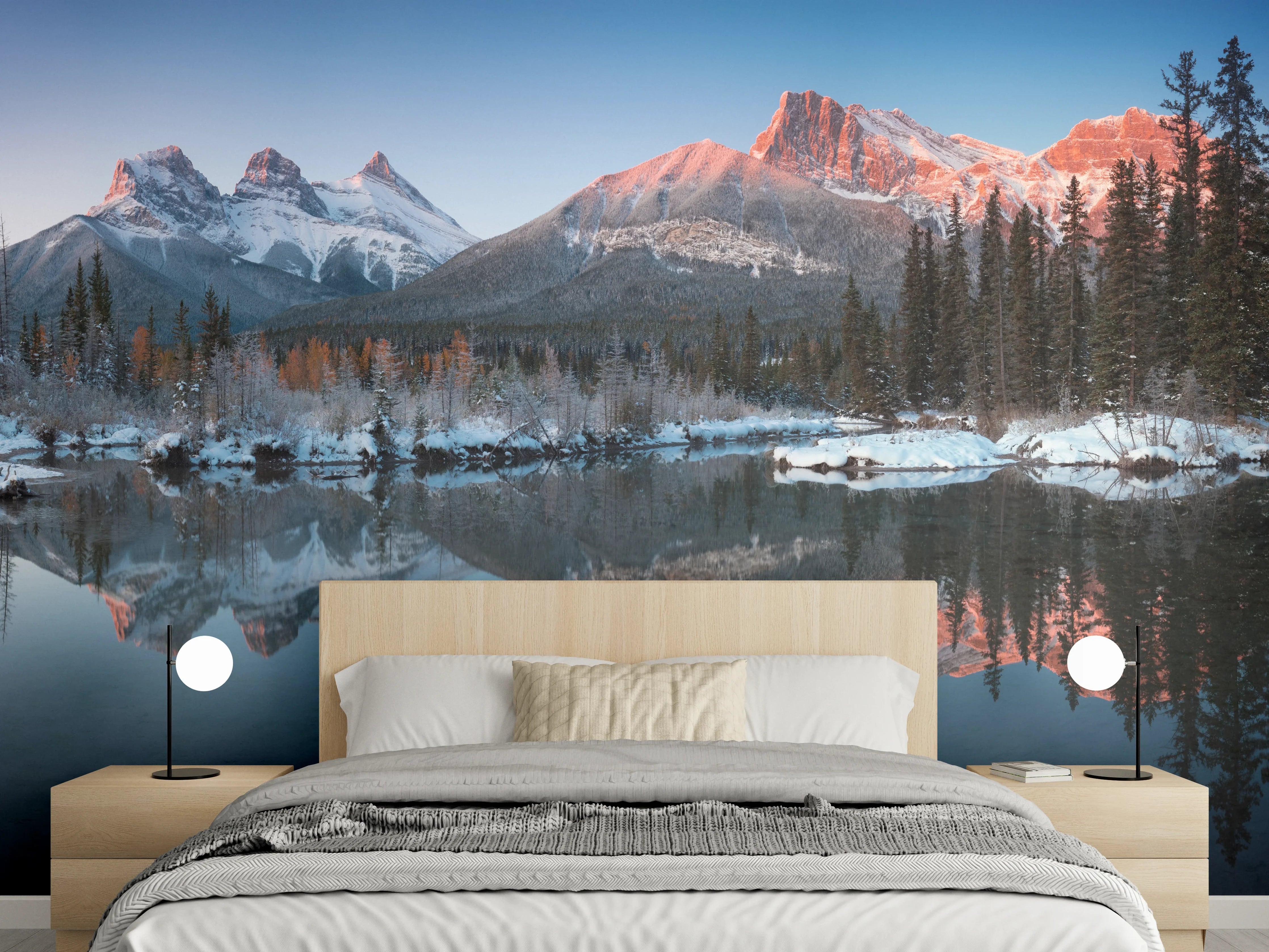 Wandverkleidung Schlafzimmer - Panorama-Kulisse Bergsee Sonnenaufgang