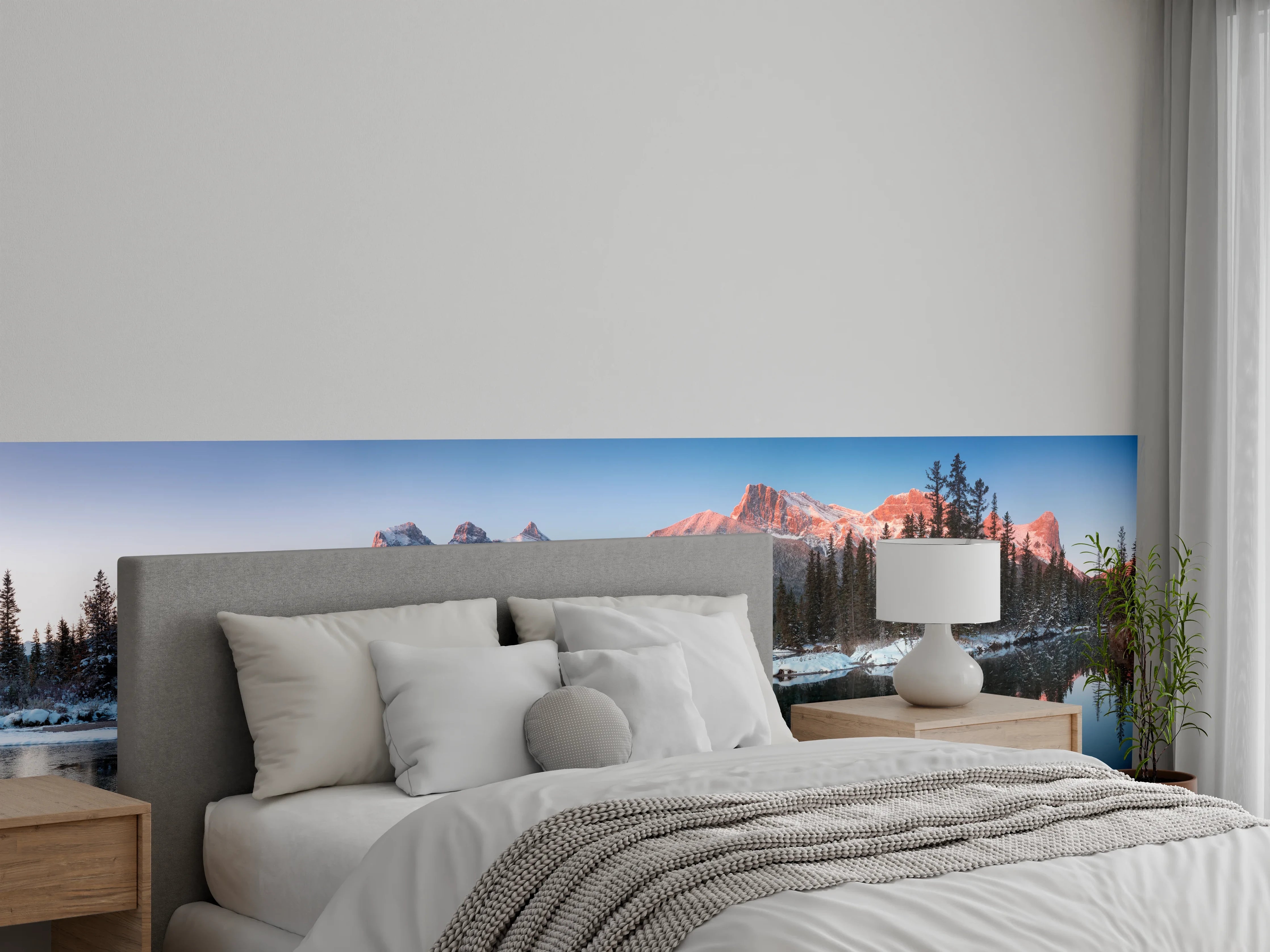 Wandverkleidung Schlafzimmer - Panorama-Kulisse Bergsee Sonnenaufgang