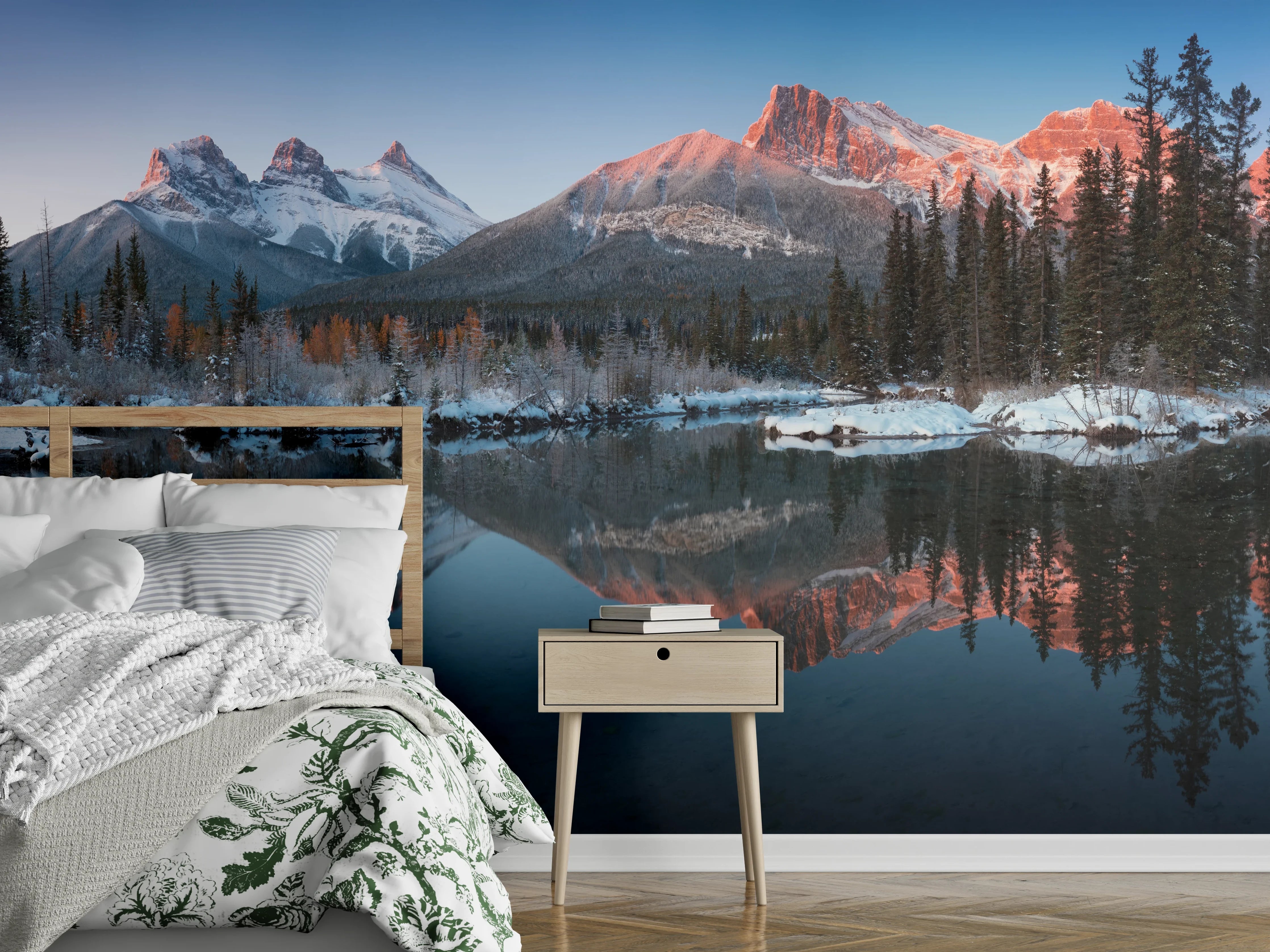 Wandverkleidung Schlafzimmer - Panorama-Kulisse Bergsee Sonnenaufgang