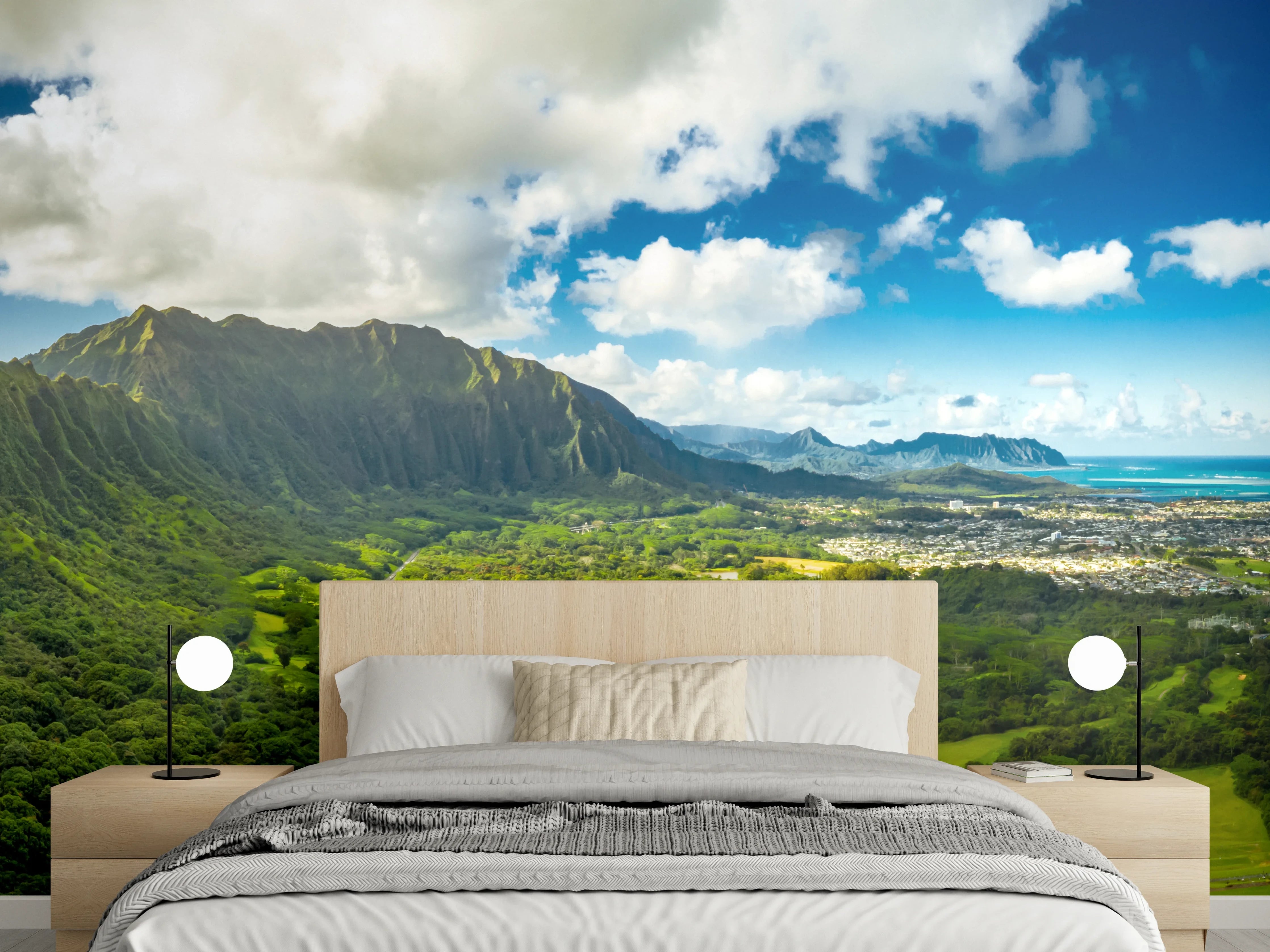 Wandverkleidung Schlafzimmer - Panorama Landschaft Berge und Meer