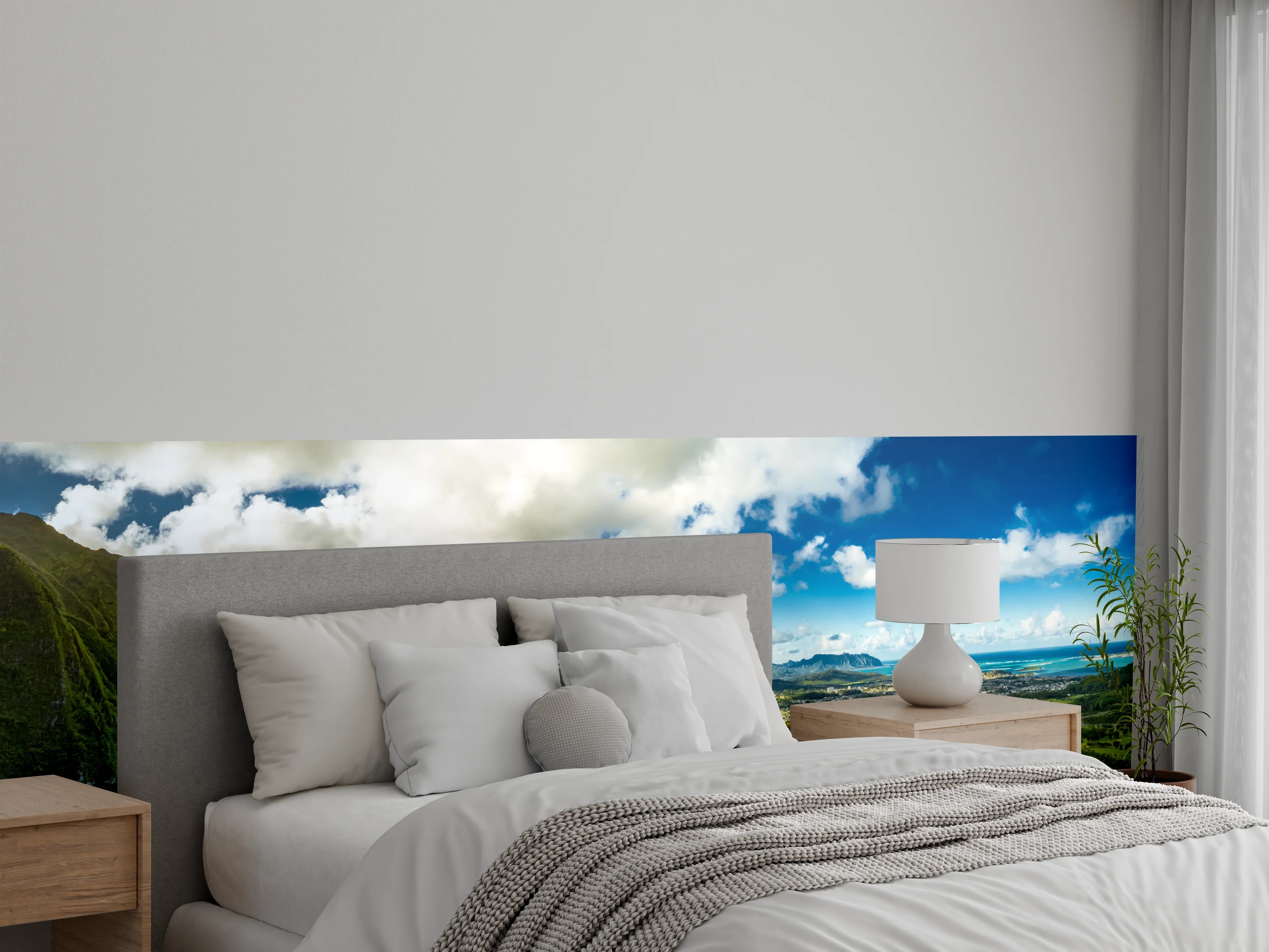 Wandverkleidung Schlafzimmer - Panorama Landschaft Berge und Meer