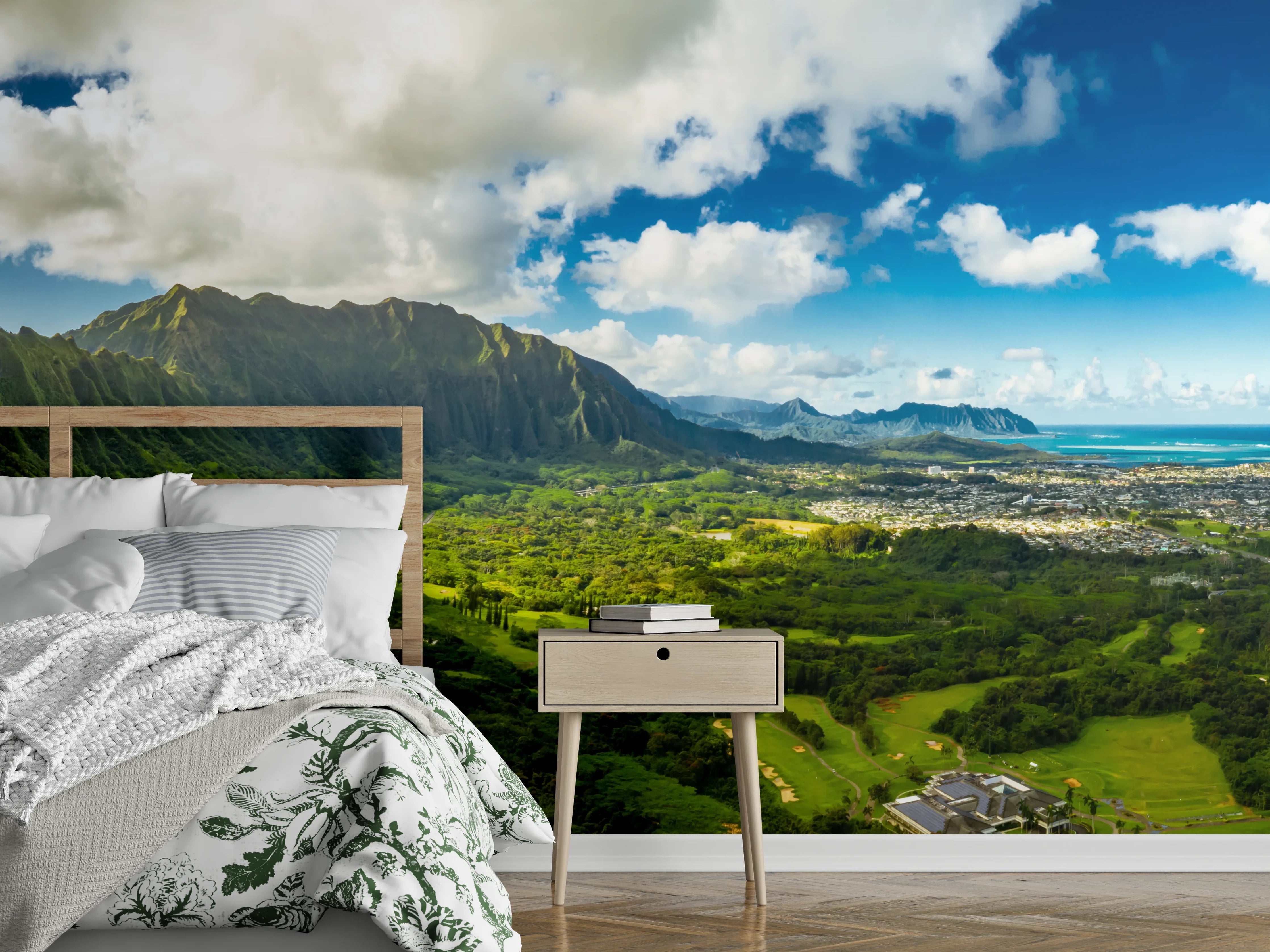 Wandverkleidung Schlafzimmer - Panorama Landschaft Berge und Meer
