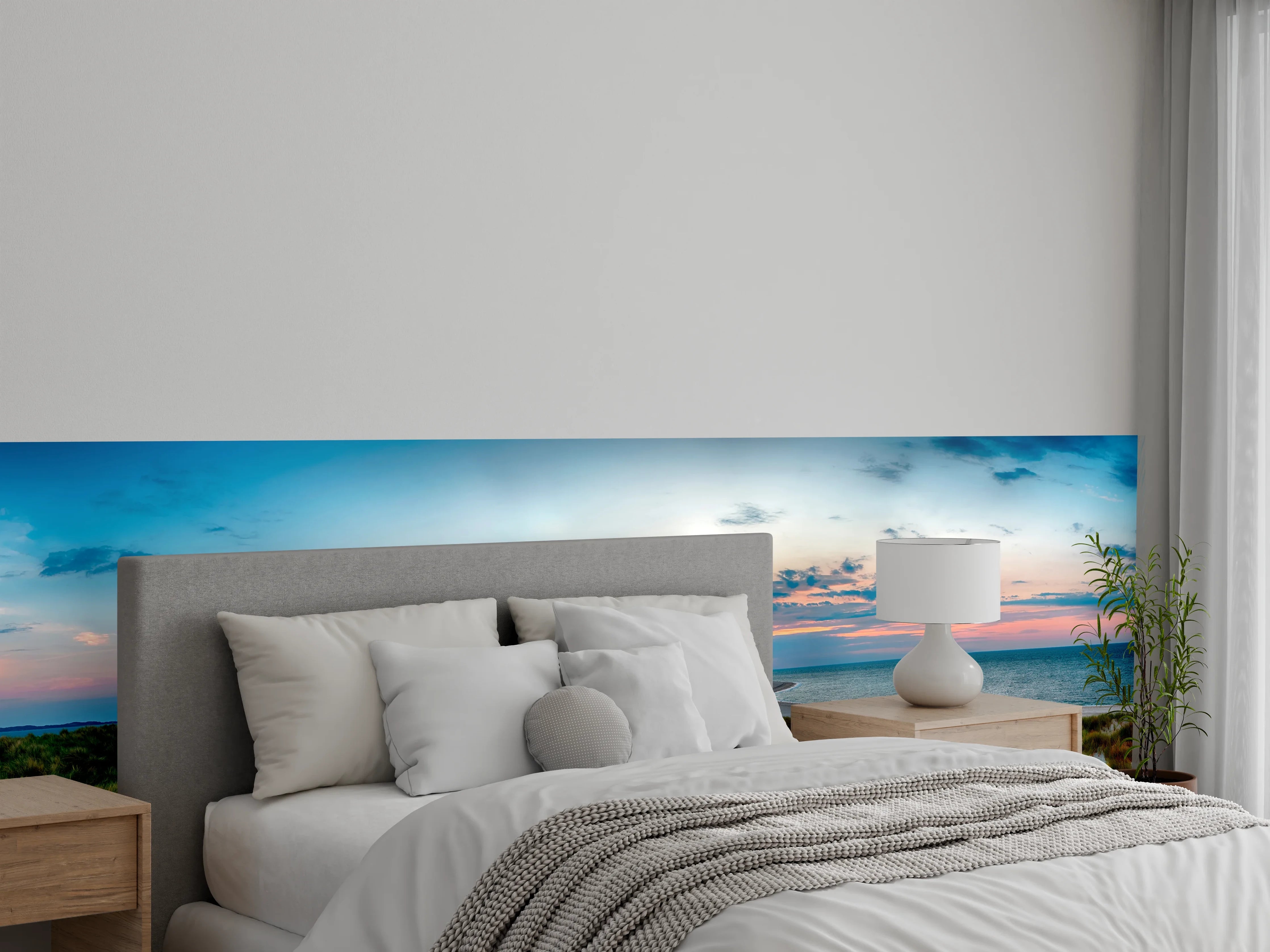 Wandverkleidung Schlafzimmer - Panorama Leuchtturm am Meer Sonnenuntergang