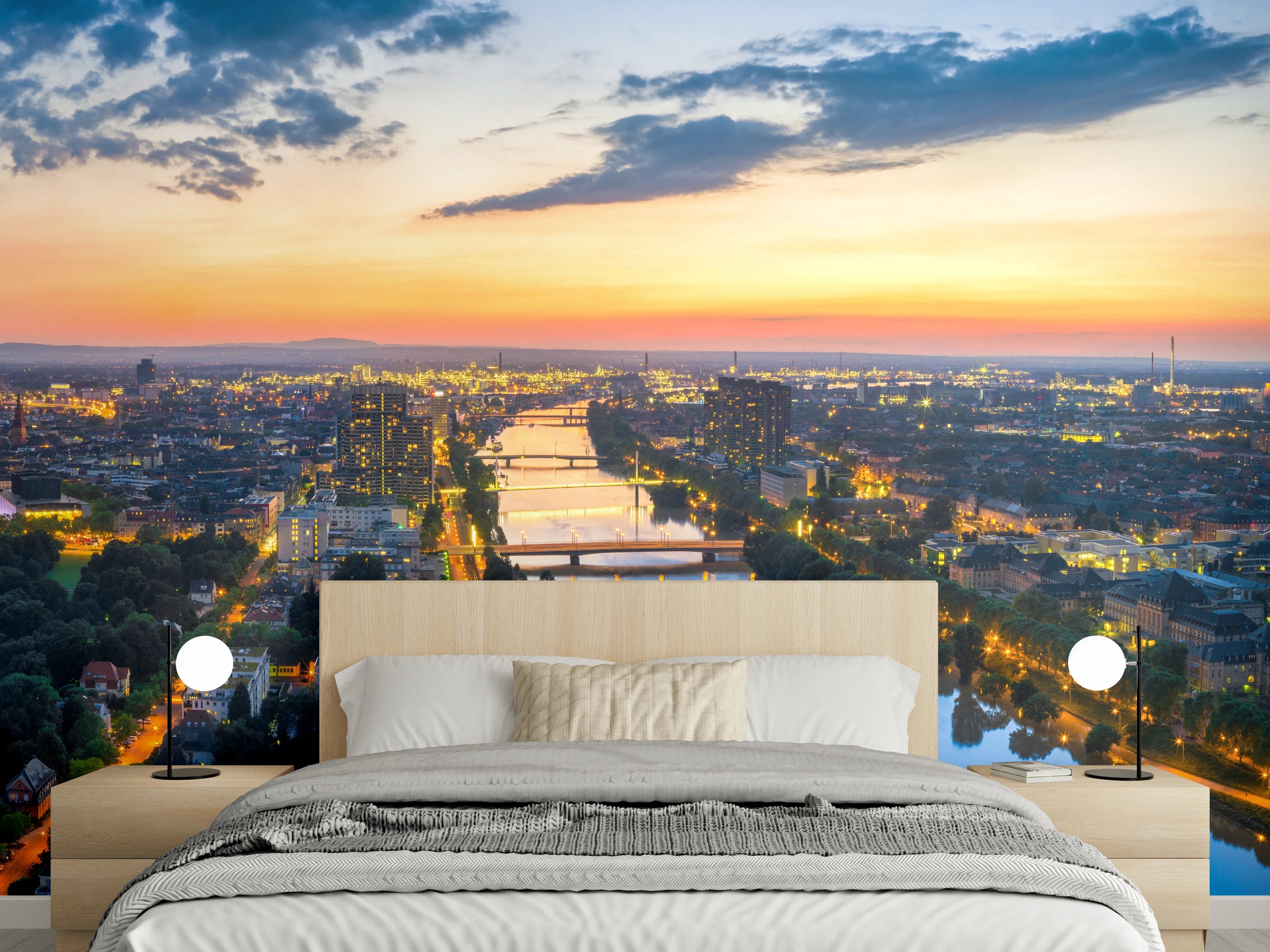 Wandverkleidung Schlafzimmer - Panorama Mannheim und Ludwigshafen